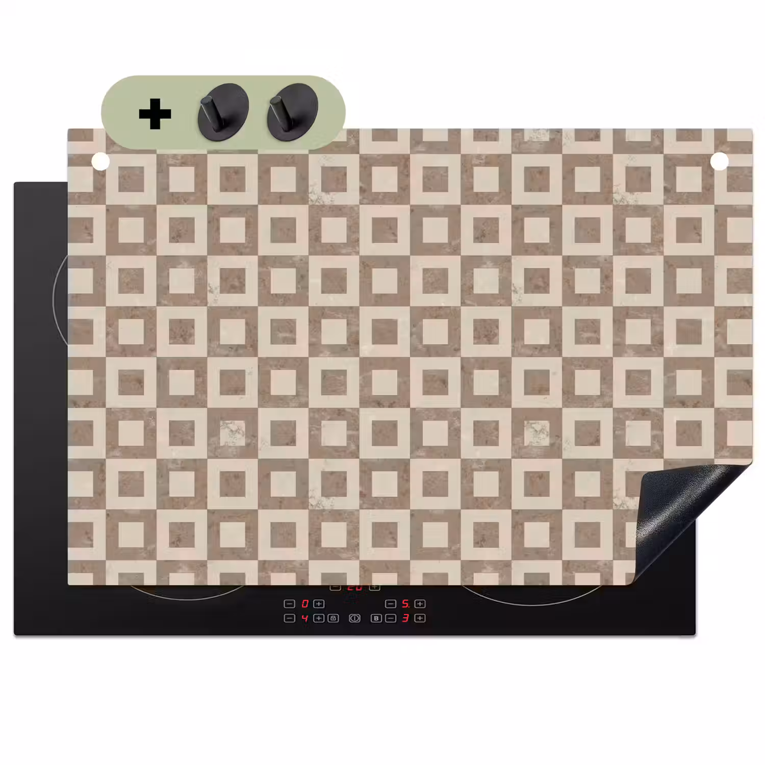 Patroon - Marmer - Beige Inductie beschemer met haakjes klein 777 -3d
