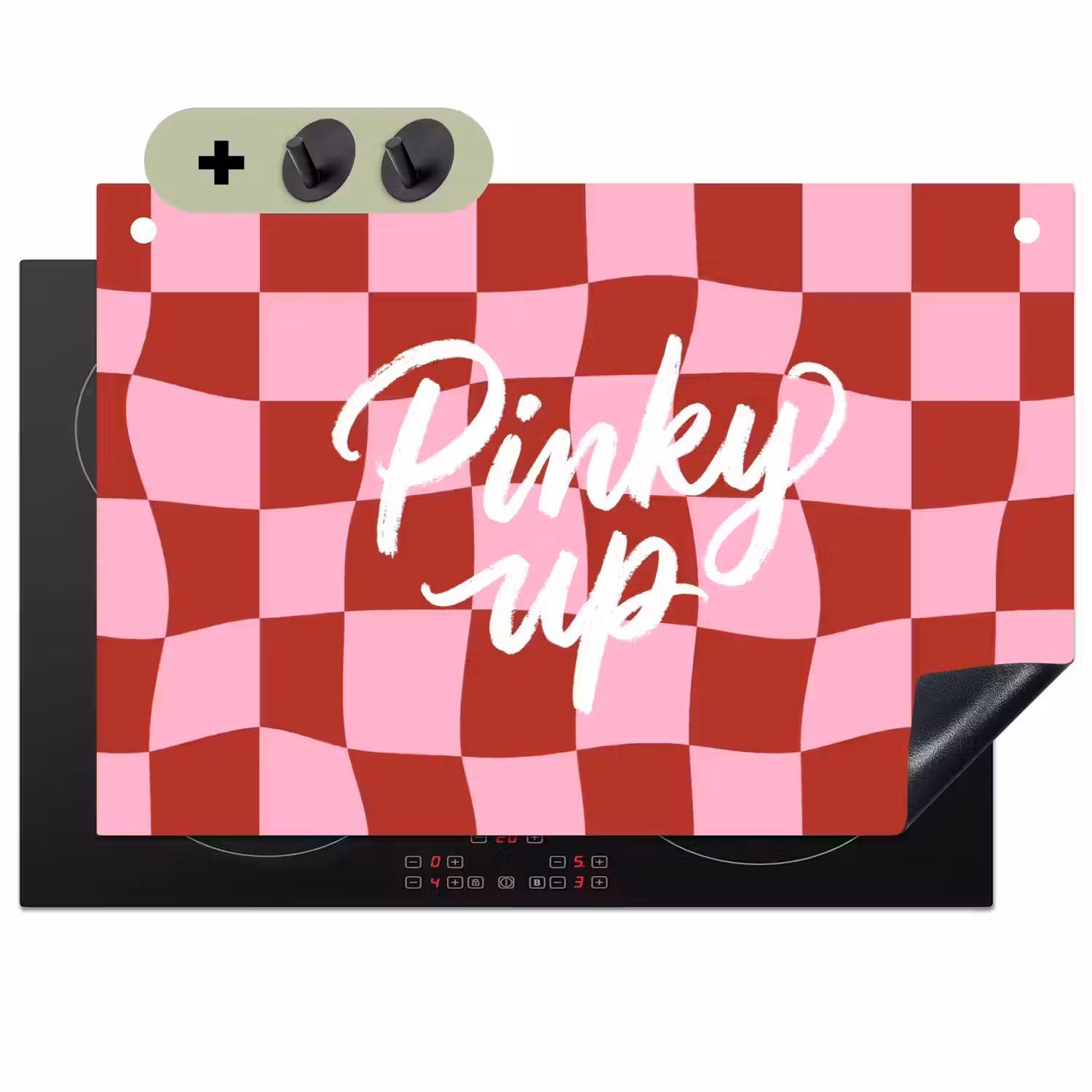 Pinky up - Geblokt - Bordeauxrood Inductie beschemer met haakjes klein -3d