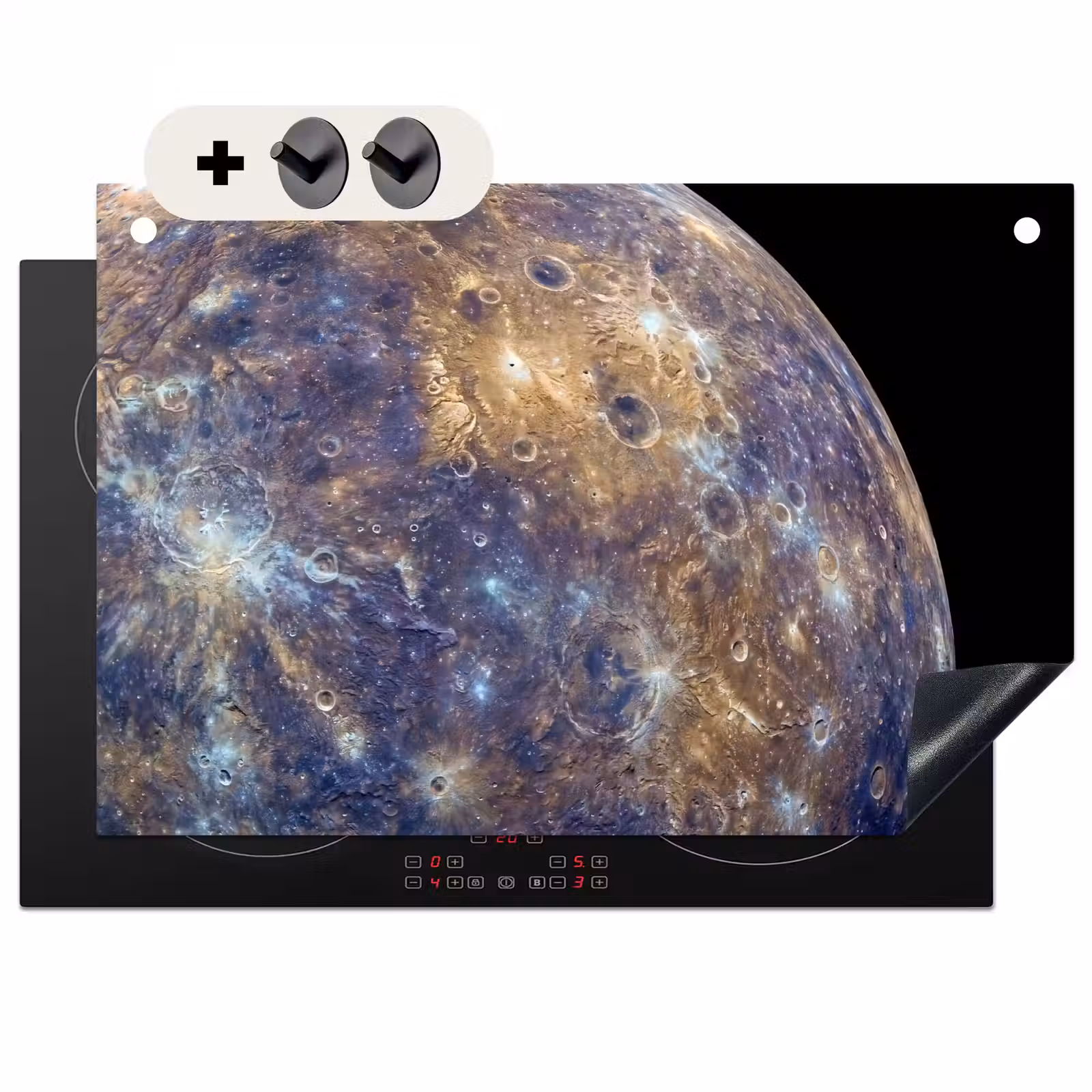 Inductiebeschermer & spatscherm (2in1) - Planeet - Kraters - Ruimte - Planeet - Kraters - Ruimte Inductie beschemer met haakjes klein