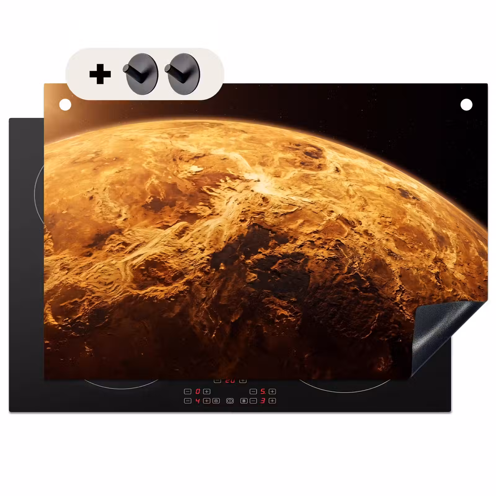 Inductiebeschermer & spatscherm (2in1) - Planeet - Ruimte - Oranje - Planeet - Ruimte - Oranje Inductie beschemer met haakjes klein