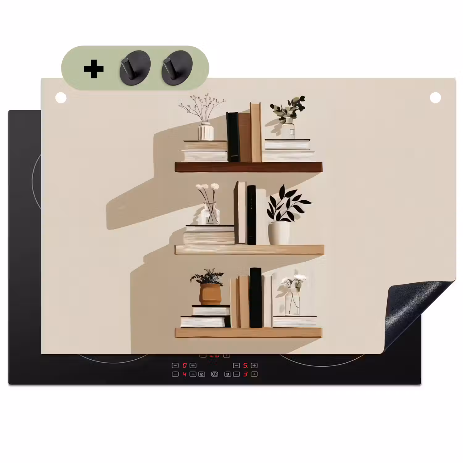 Plankjes - Boeken - Vaasjes - Planten Inductie beschemer met haakjes klein -3d