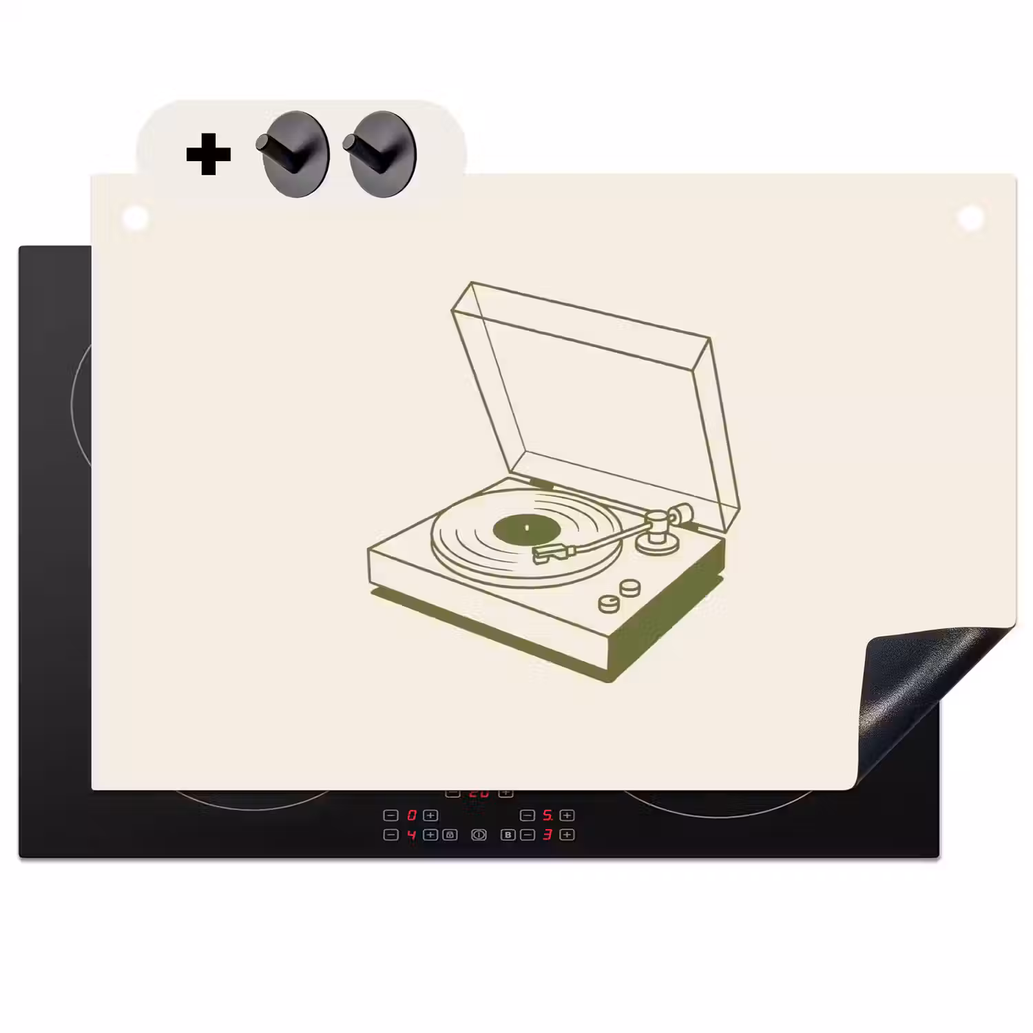 Platenspeler - Vinyl - Muziek - Minimalistisch - Groen Inductie beschemer met haakjes klein -3d