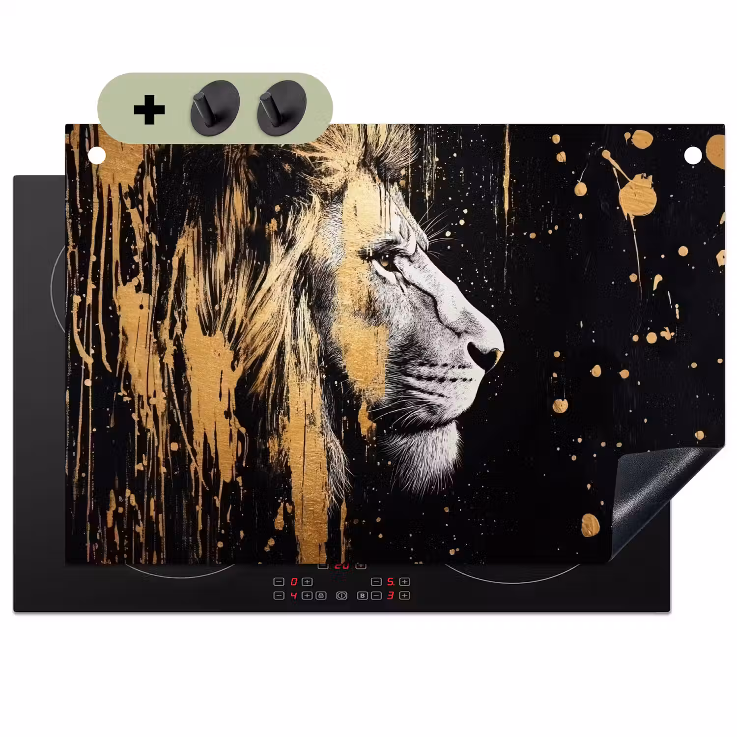 Portret - Leeuw - Abstract - Goud Inductie beschemer met haakjes klein -3d