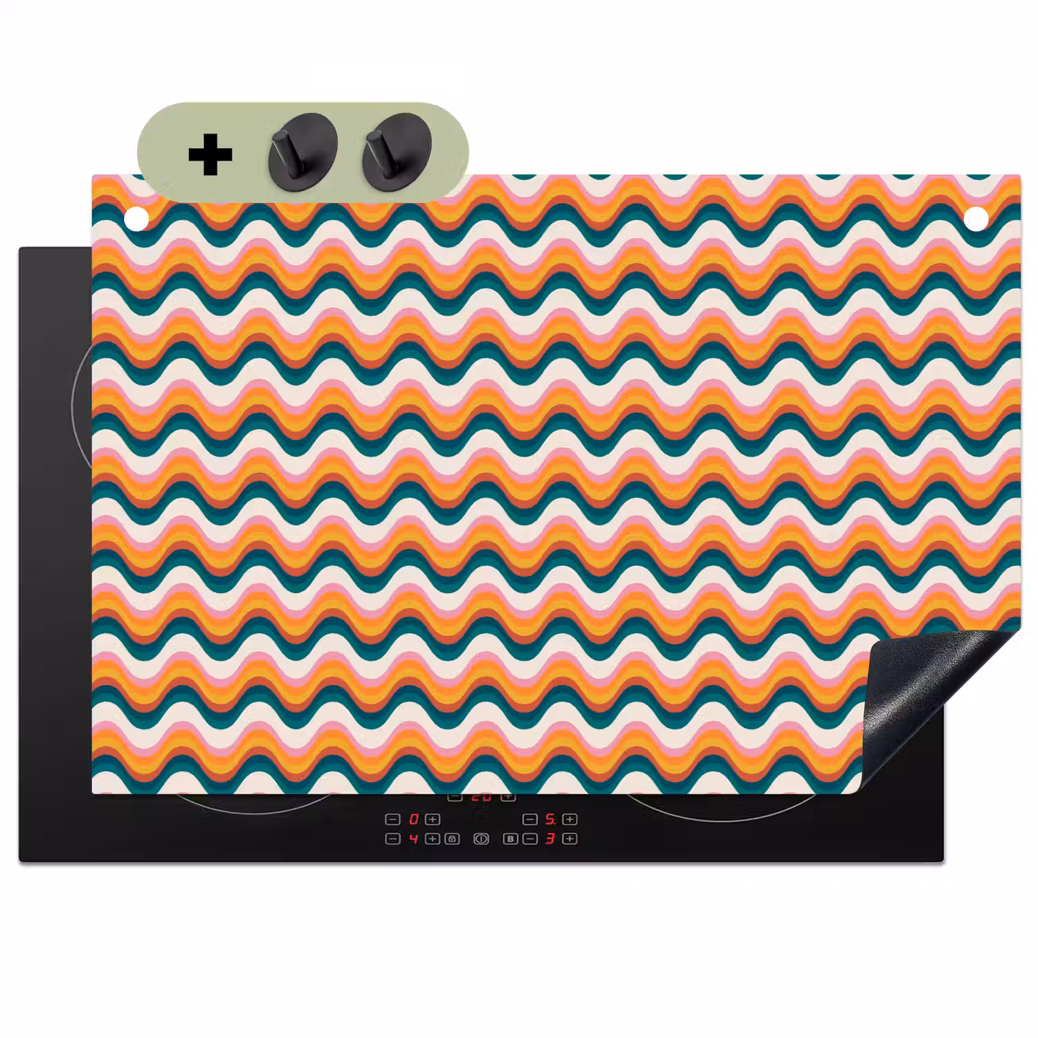 Retro - Disco - Golven - Kleur Inductie beschemer met haakjes klein 777 -3d