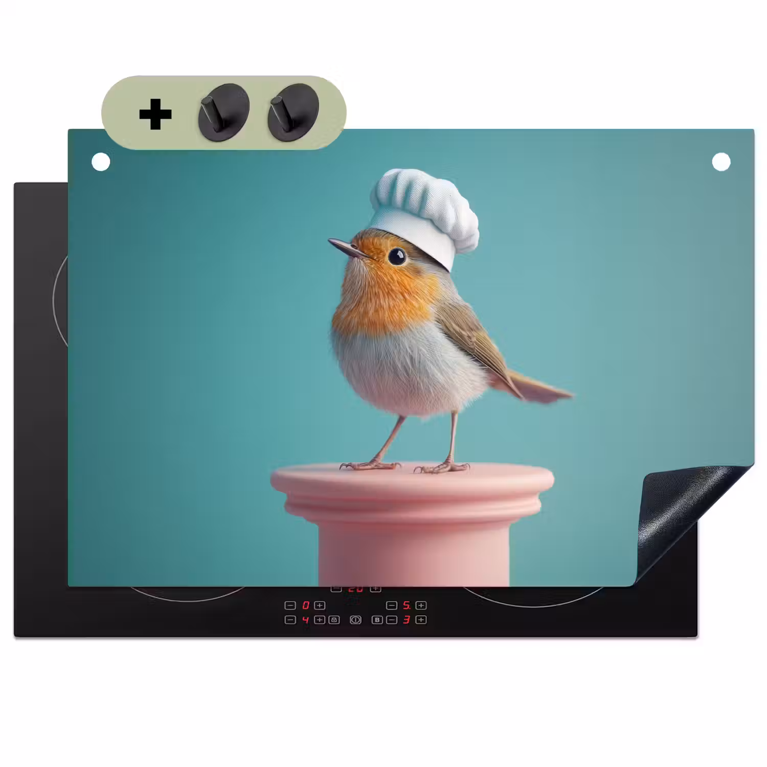Roodborstje - Vogel - Koksmuts - Sokkel Inductie beschemer met haakjes klein -3d