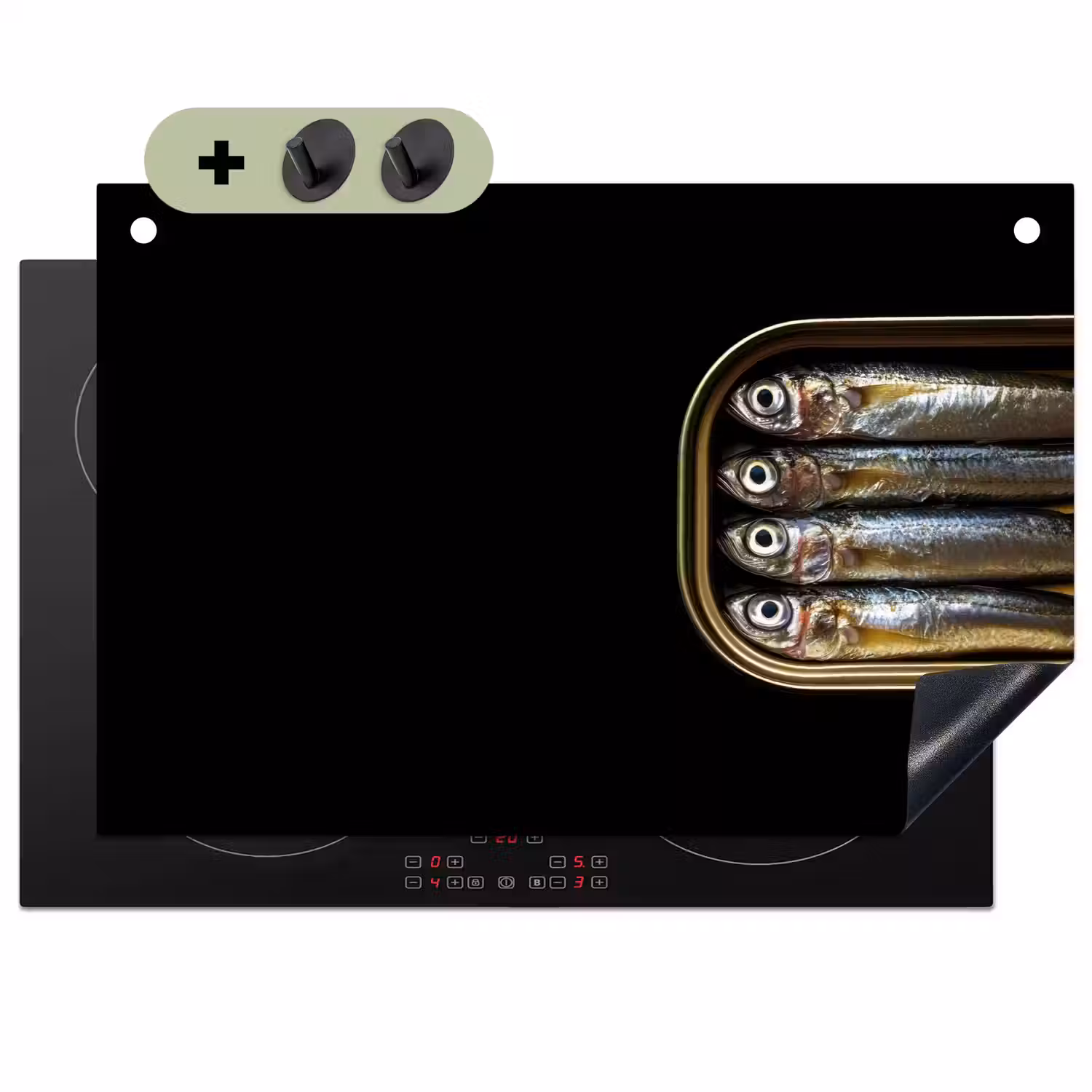 Sardines - Blik - Zwart - Vissen Inductie beschemer met haakjes klein -3d