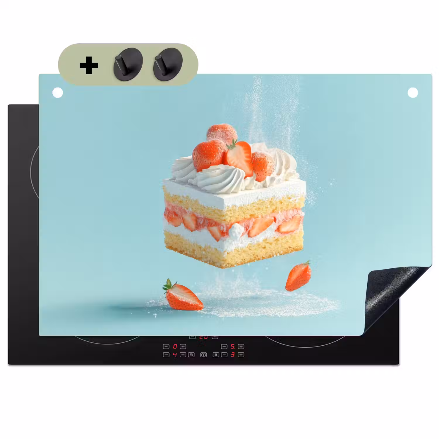 Slagroom - Taart - Blauw - Eten Inductie beschemer met haakjes klein -3d