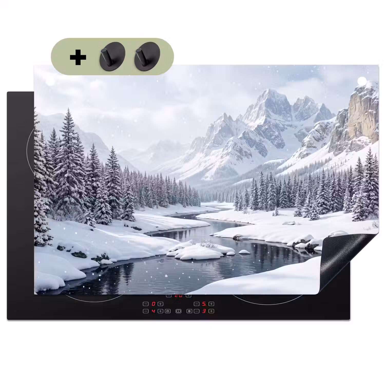 Sneeuwlandschap - Bergen - Rivier - Winter Inductie beschemer met haakjes klein -3d