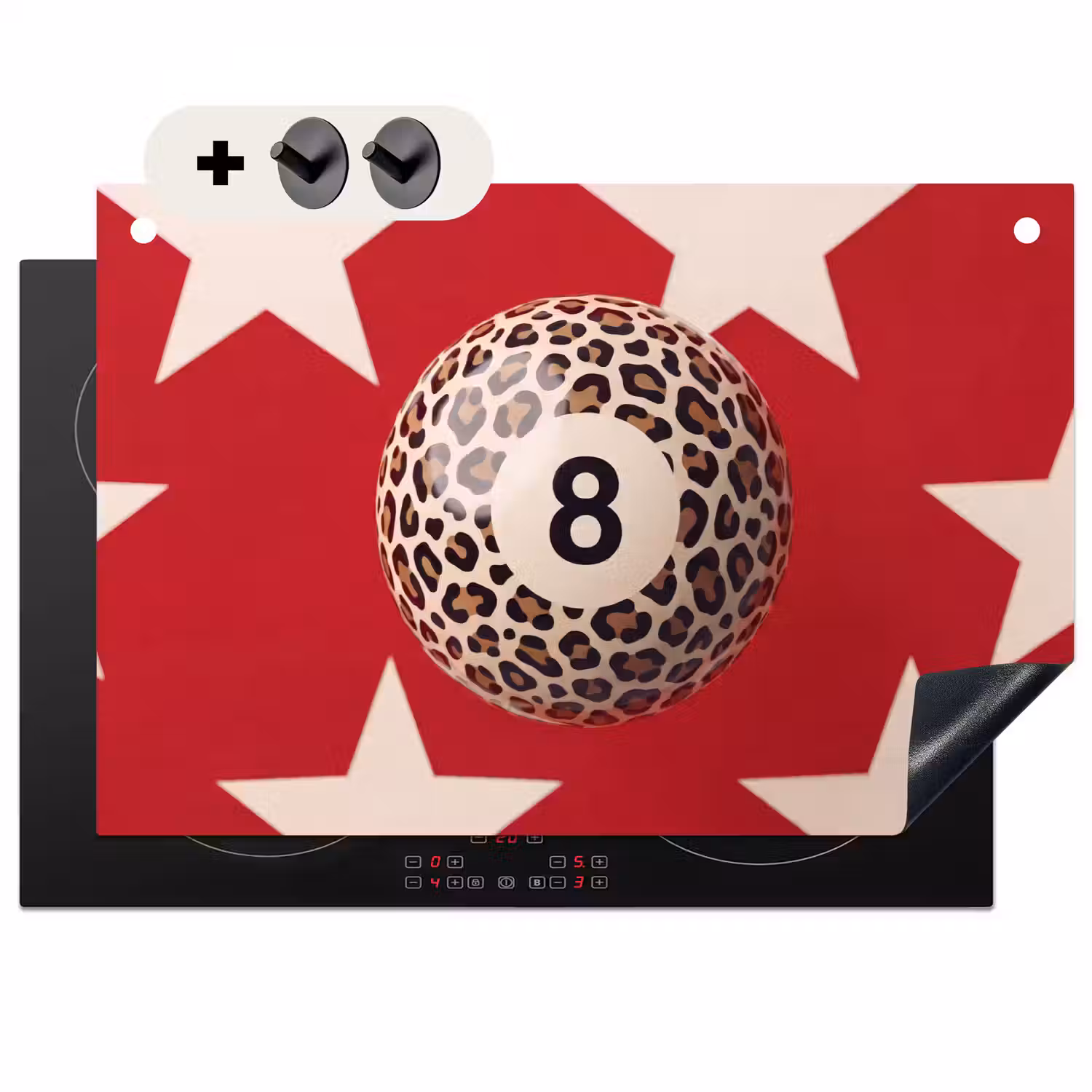 Spel - Dierenprint - Nummer 8 - Modern - Rood Inductie beschemer met haakjes klein -3d