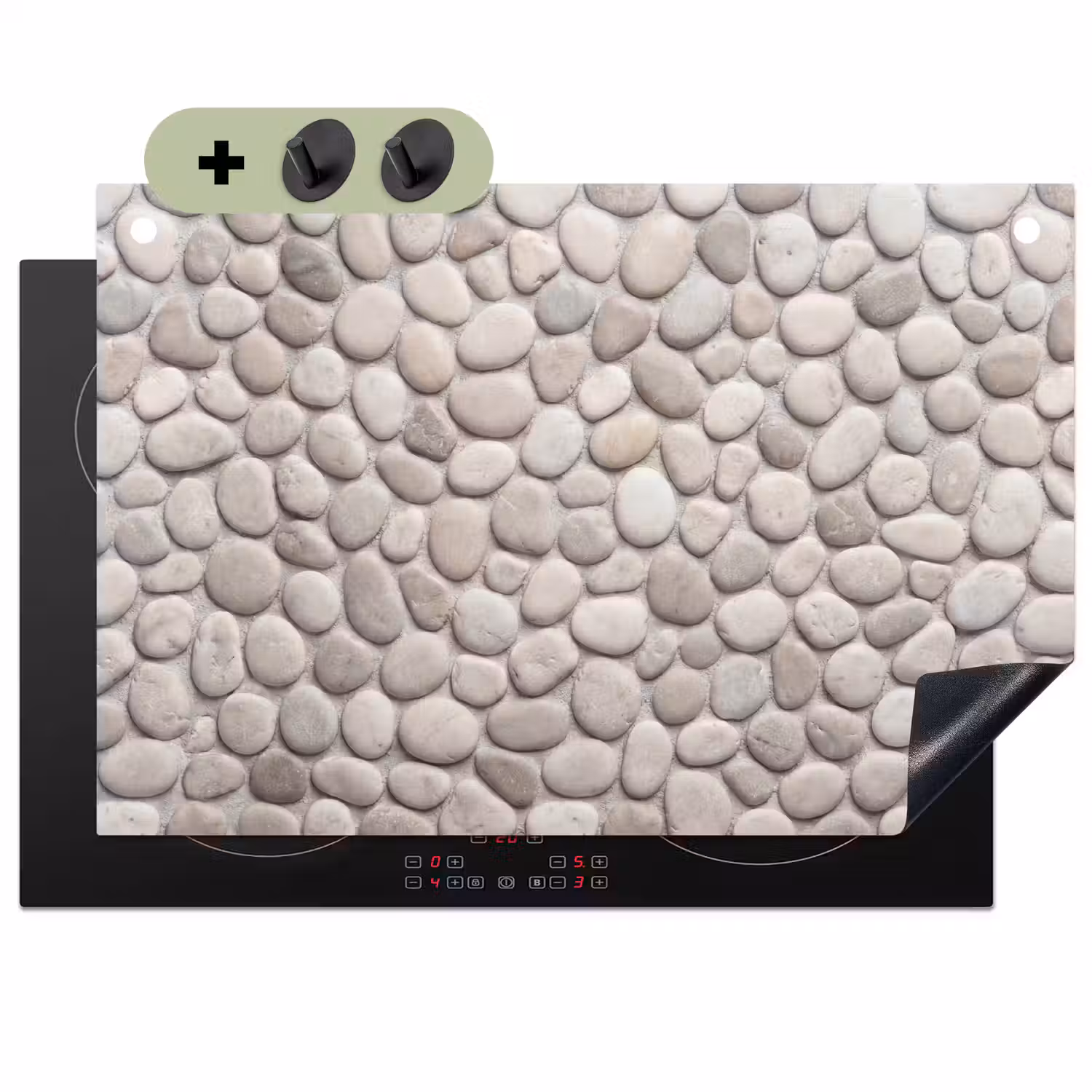 Steen - Kiezel - Natuur - Minimalistisch - Beige Inductie beschemer met haakjes klein -3d