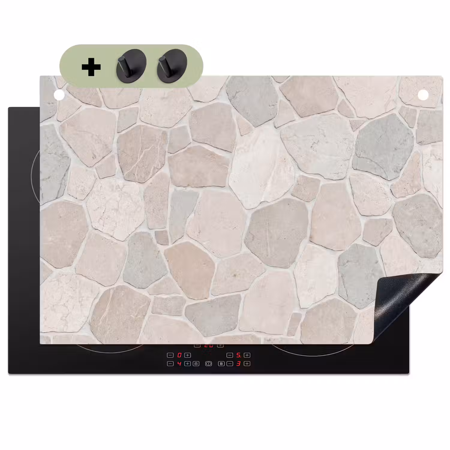 Steen - Patroon - Textuur - Beige Inductie beschemer met haakjes klein -3d