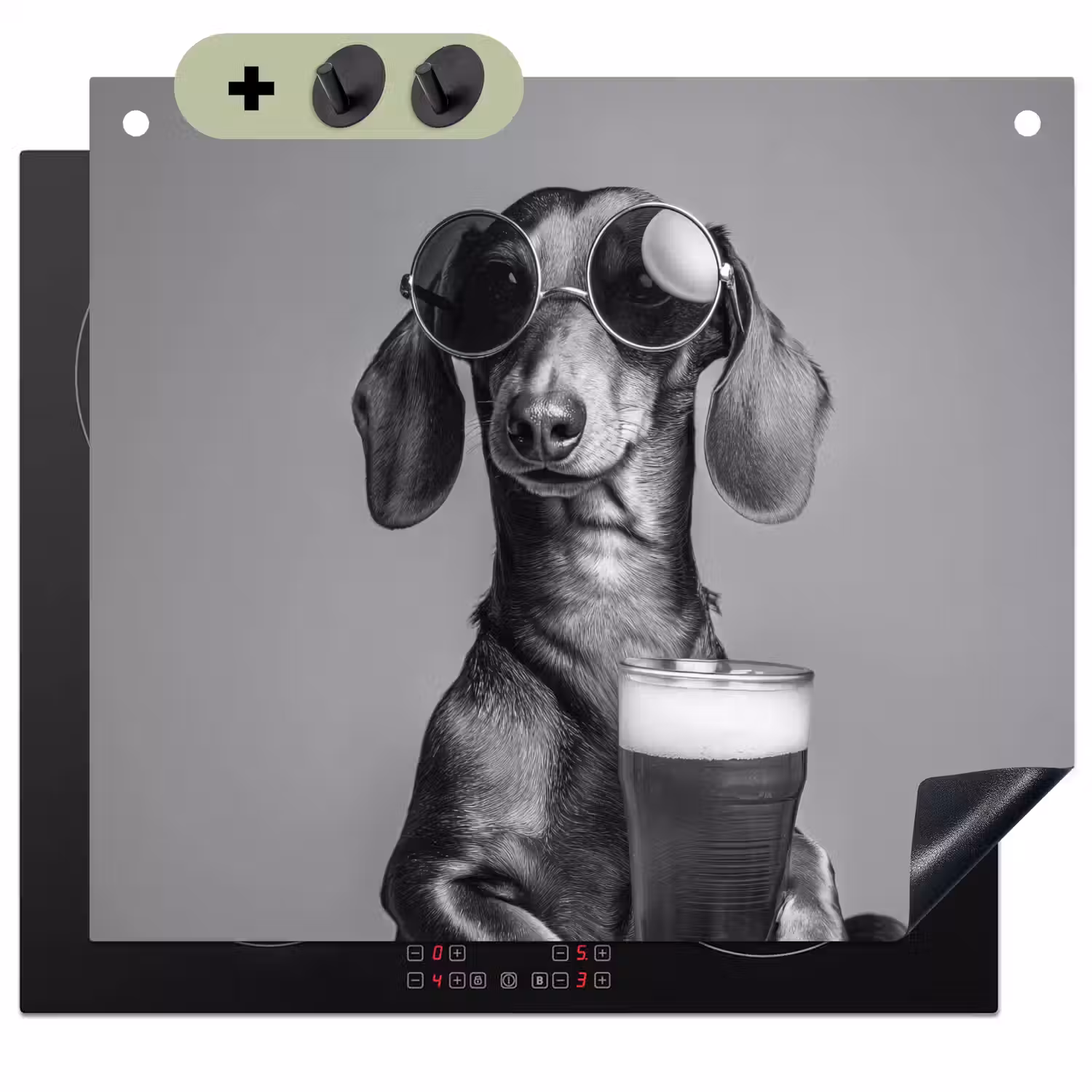 Teckel - Bier - Glas - Bril Inductie beschemer met haakjes middel -3d