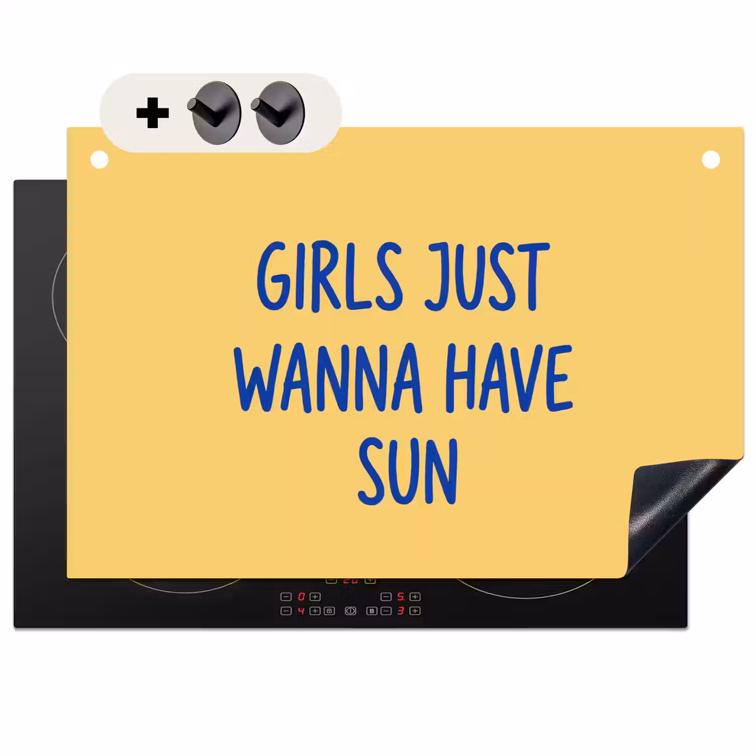 Tekst - Zon - Zomer - Modern - Geel Inductie beschemer met haakjes klein -3d