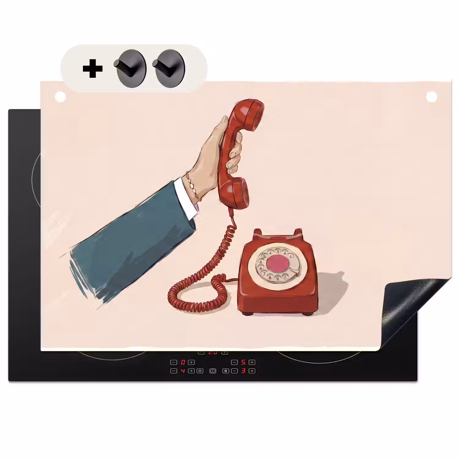 Telefoon - Hand - Vintage - Communicatie - Rood Inductie beschemer met haakjes klein -3d