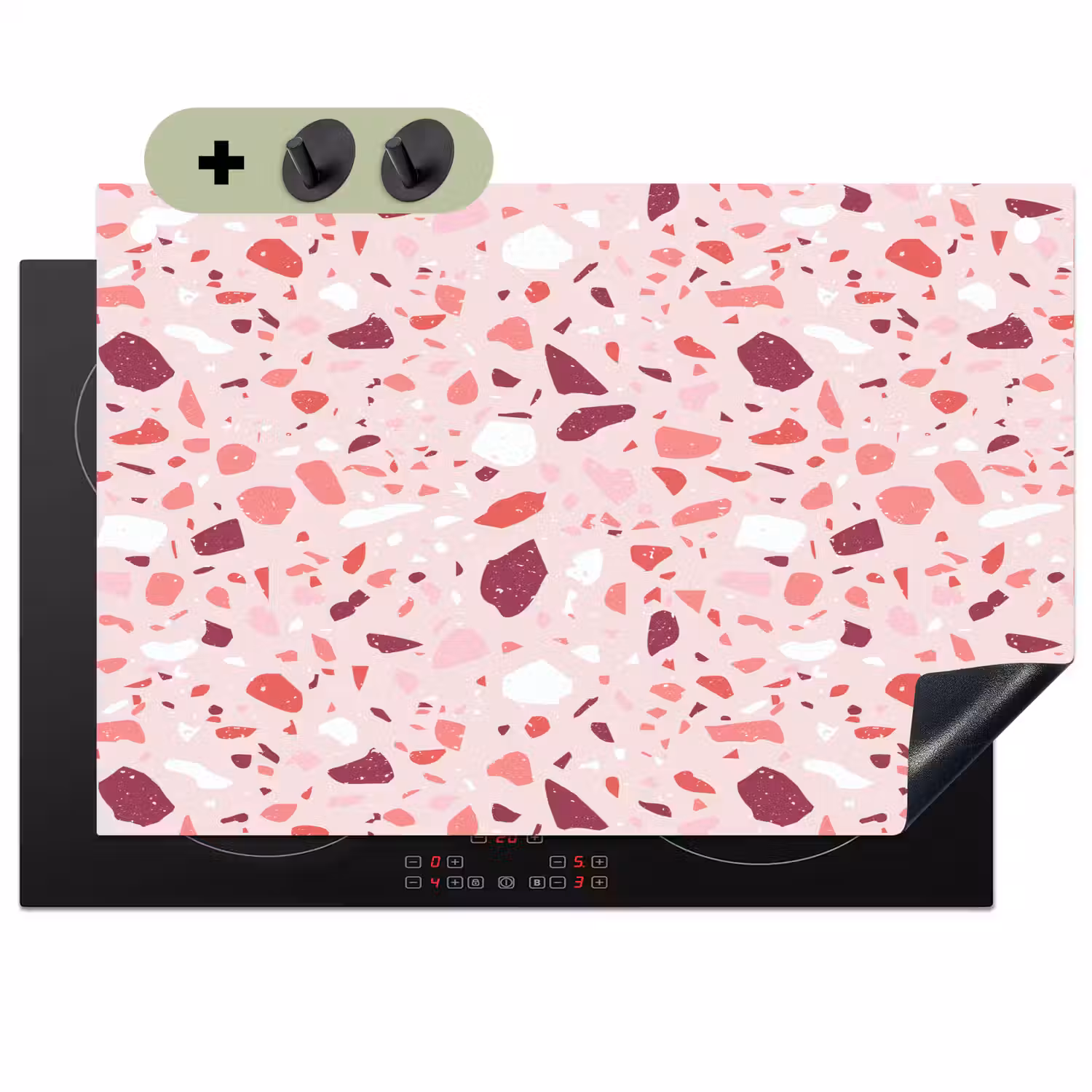 Terrazzo - Patroon - Roze Inductie beschemer met haakjes klein 777 -3d