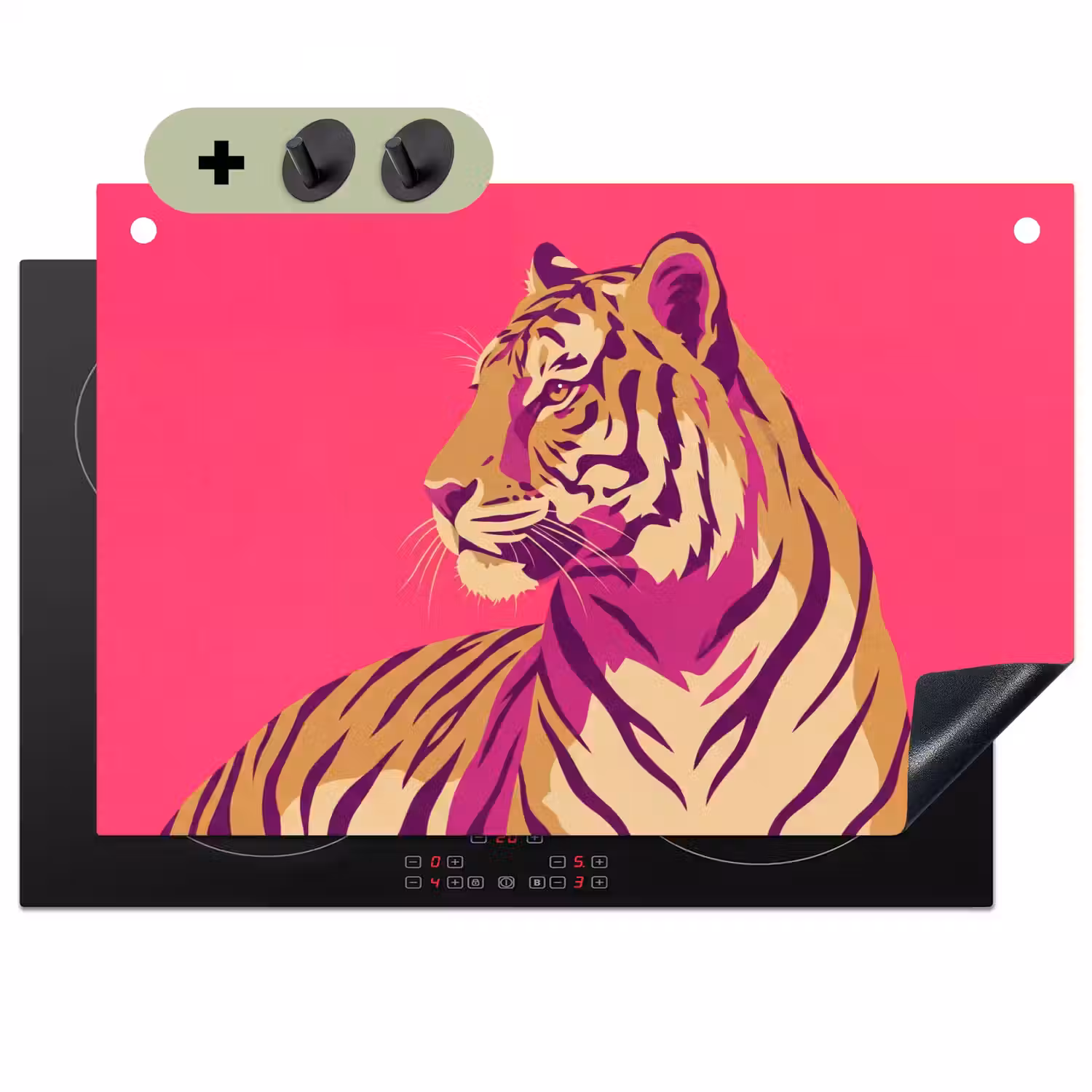Tijger - Modern - Neon Inductie beschemer met haakjes klein -3d