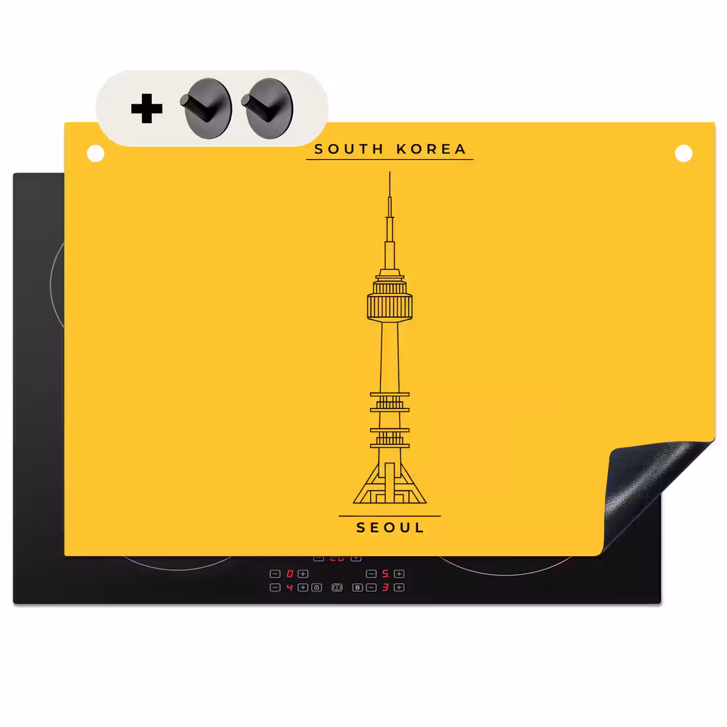 Toren - Seoul - Architectuur - Minimalistisch - Geel Inductie beschemer met haakjes klein -3d