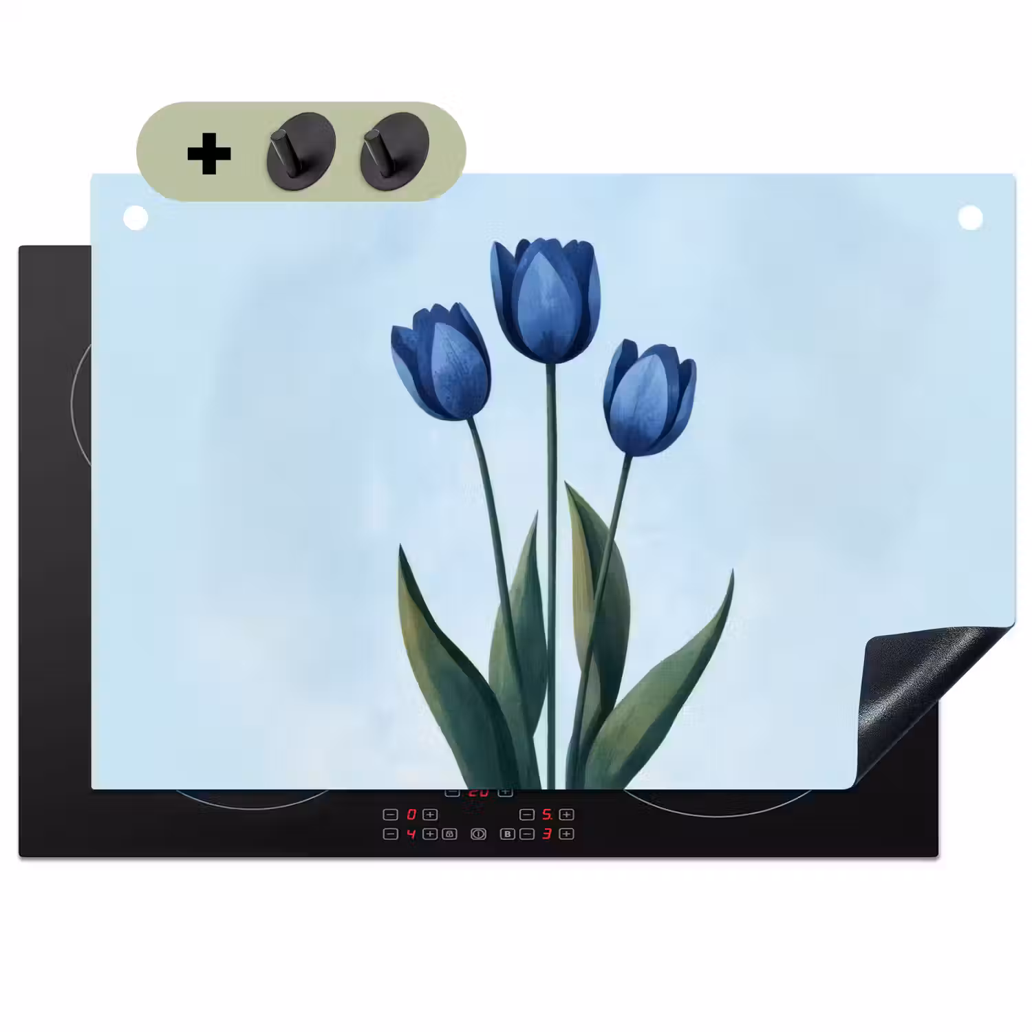 Tulpen - Blauw - Bladeren Inductie beschemer met haakjes klein -3d