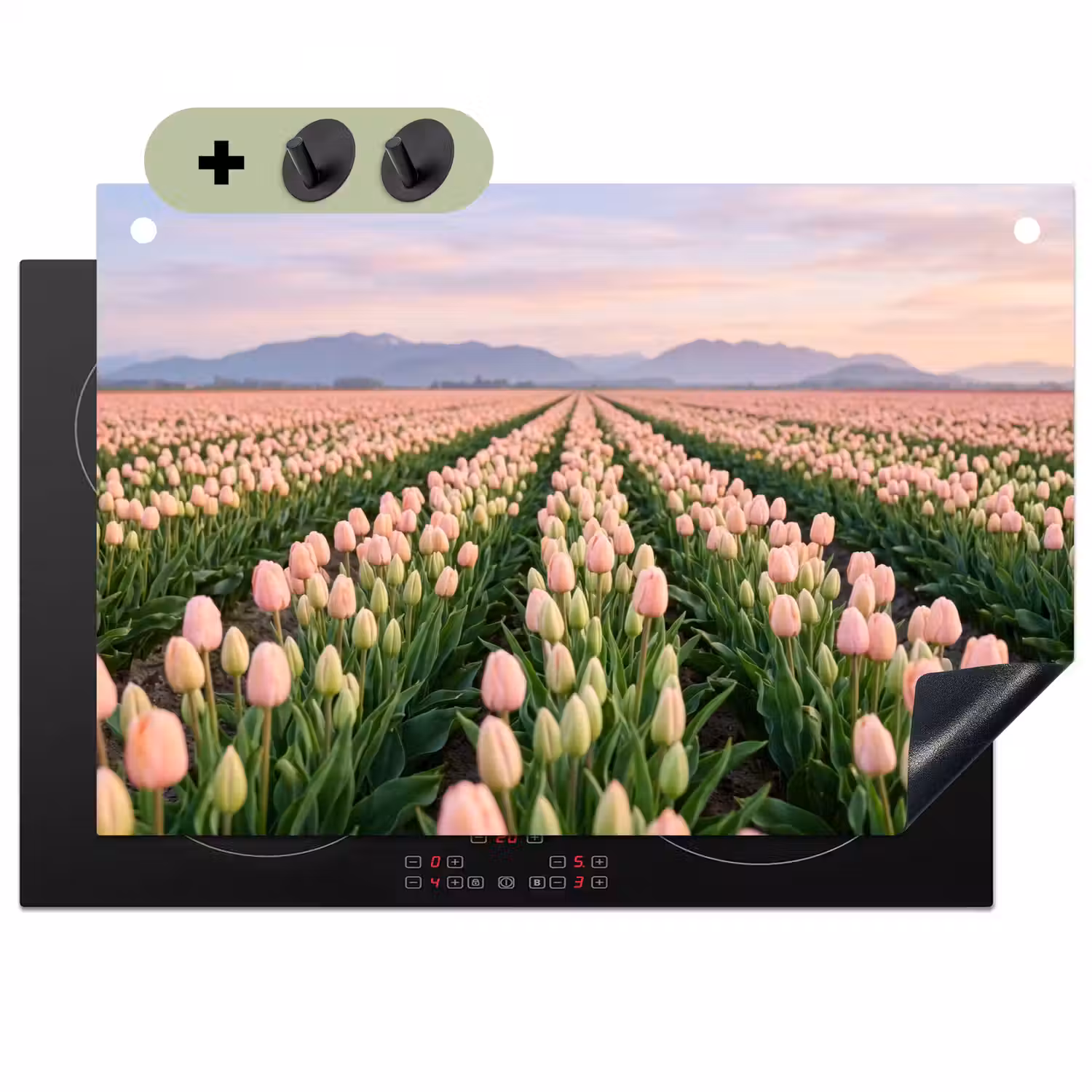Tulpen - Landschap - Roze Inductie beschemer met haakjes klein -3d