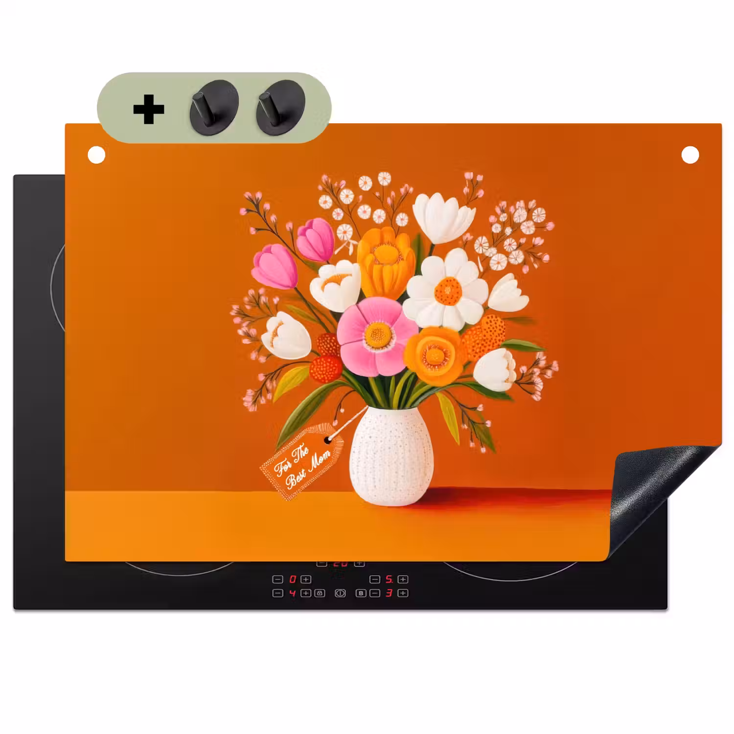 Vaas - Bloemen - Oranje Inductie beschemer met haakjes klein -3d