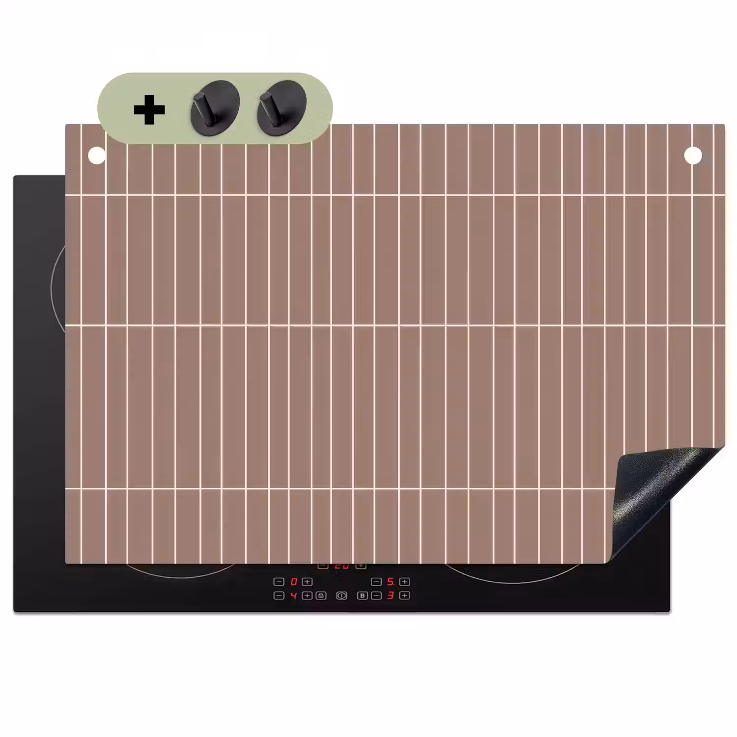 Verticaal - Wandtegel - Terracotta Inductie beschemer met haakjes klein 777 -3d