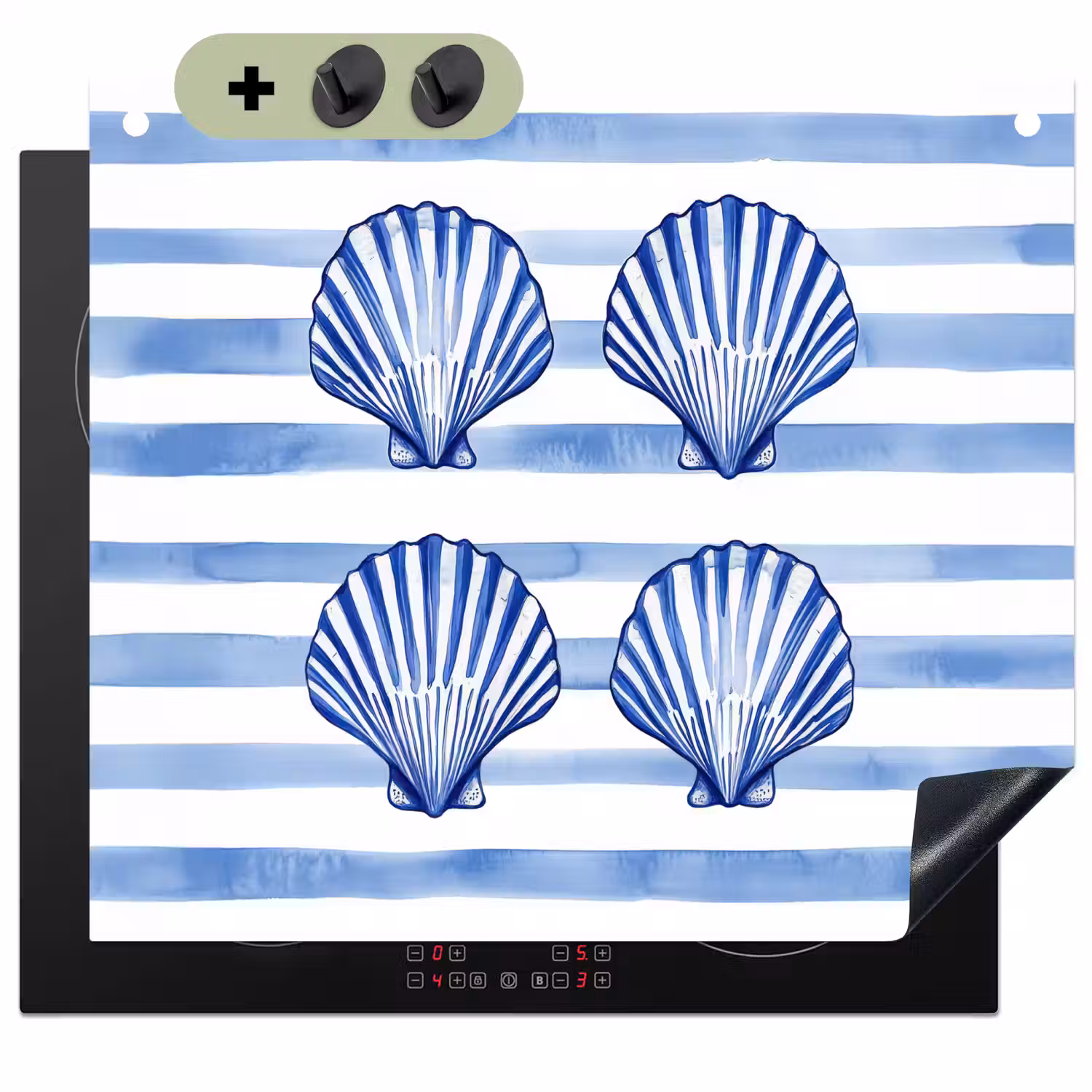 Vier schelpen - Blauw - Wit - Strepen Inductie beschemer met haakjes middel -3d