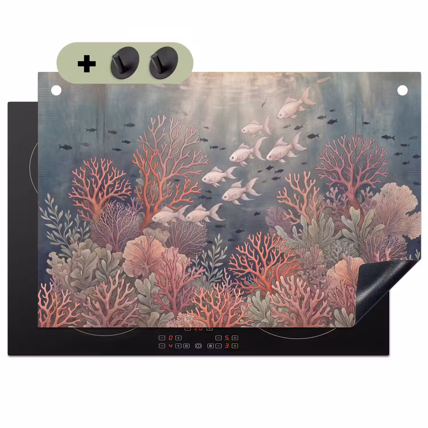 Vis - Koraal - Onderwater - Illustratie - Vintage Inductie beschemer met haakjes klein -3d