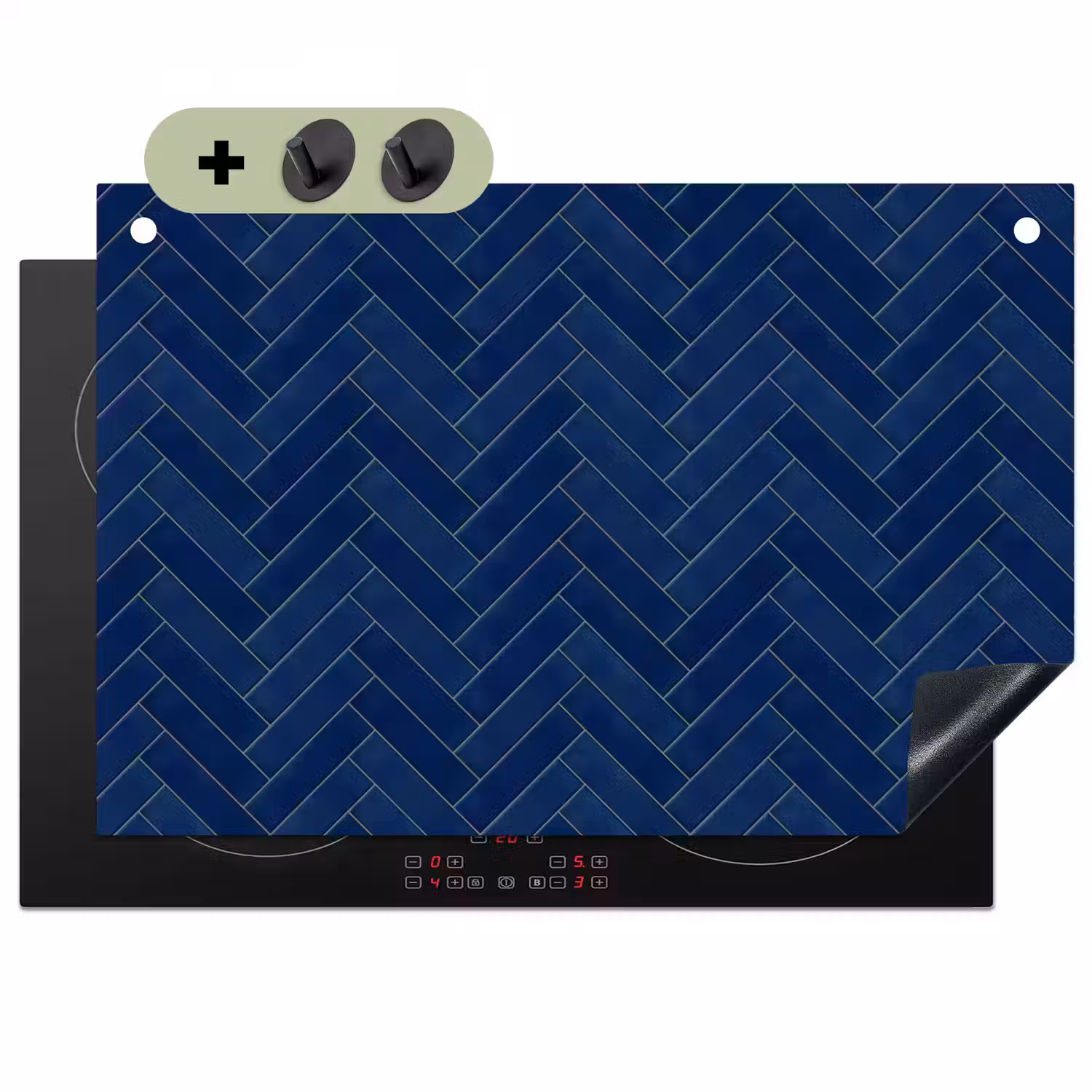 Visgraat - Wandtegel - Donkerblauw - Navy Blue Inductie beschemer met haakjes klein 777 -3d