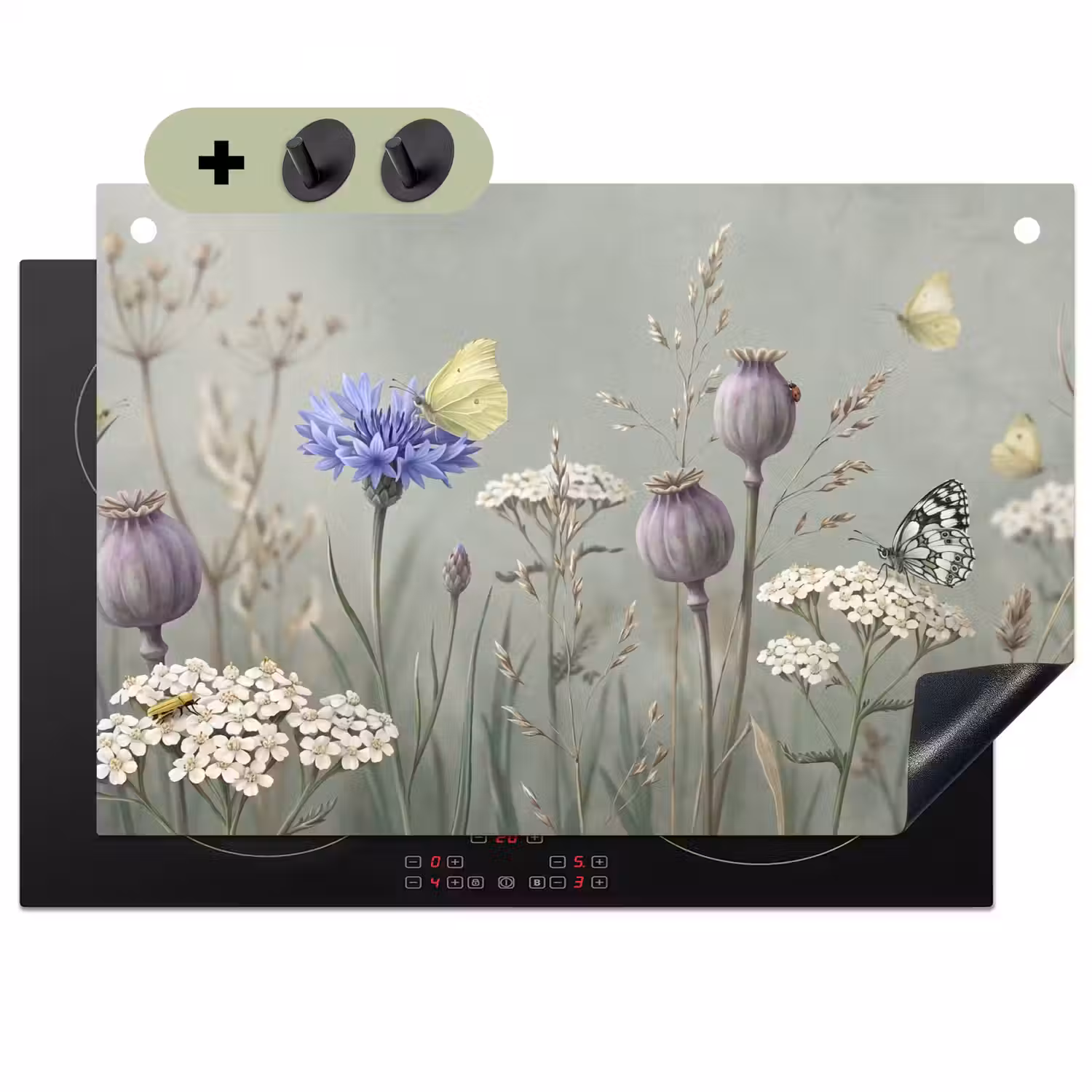 Vlinders - Wildbloemen - Illustratie - Kleurrijk Inductie beschemer met haakjes klein -3d