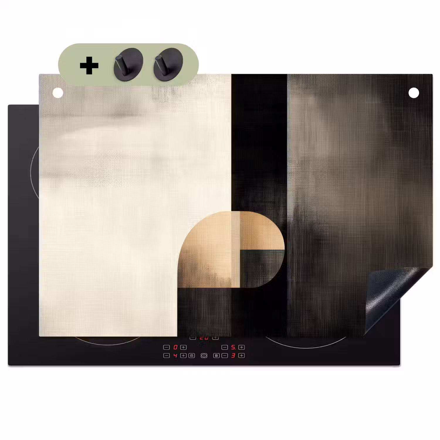 Vormen - Modern - Zwart Inductie beschemer met haakjes klein -3d
