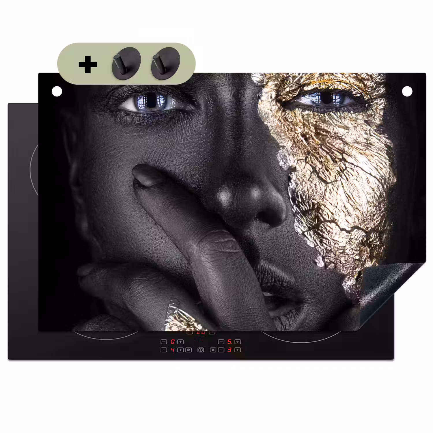 Vrouw - Goud - Zwart - Schmink - Luxe Inductie beschemer met haakjes klein -3d