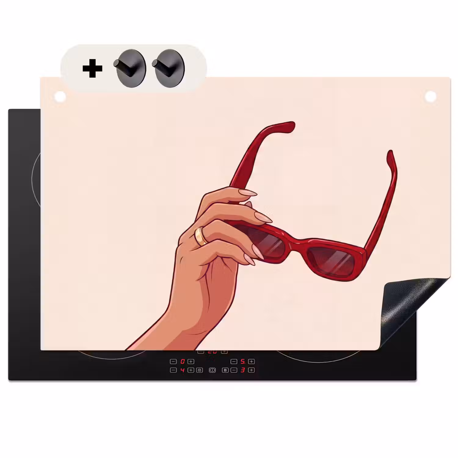 Vrouw - Zonnebril - Mode - Rood - Illustratie Inductie beschemer met haakjes klein -3d