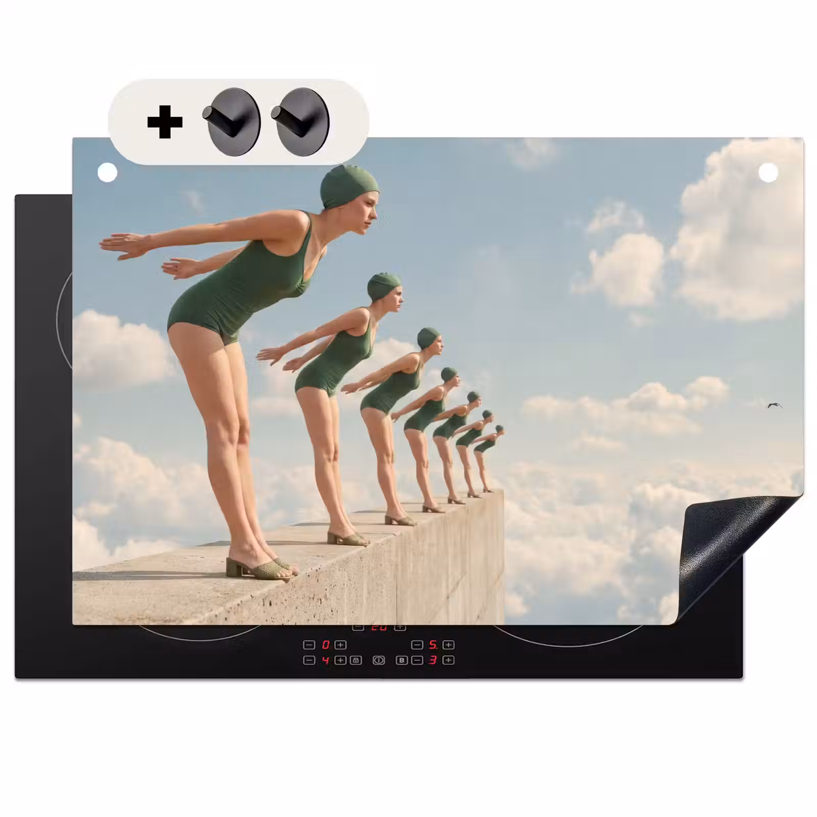 Inductiebeschermer & spatscherm (2in1) - Vrouwen - Duikhouding - Wolken - Vrouwen - Duikhouding - Wolken Inductie beschemer met haakjes klein