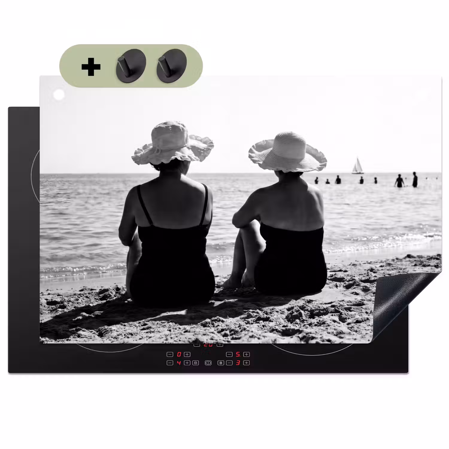 Vrouwen - Zonnehoed - Strand - Zwart - Wit Inductie beschemer met haakjes klein -3d
