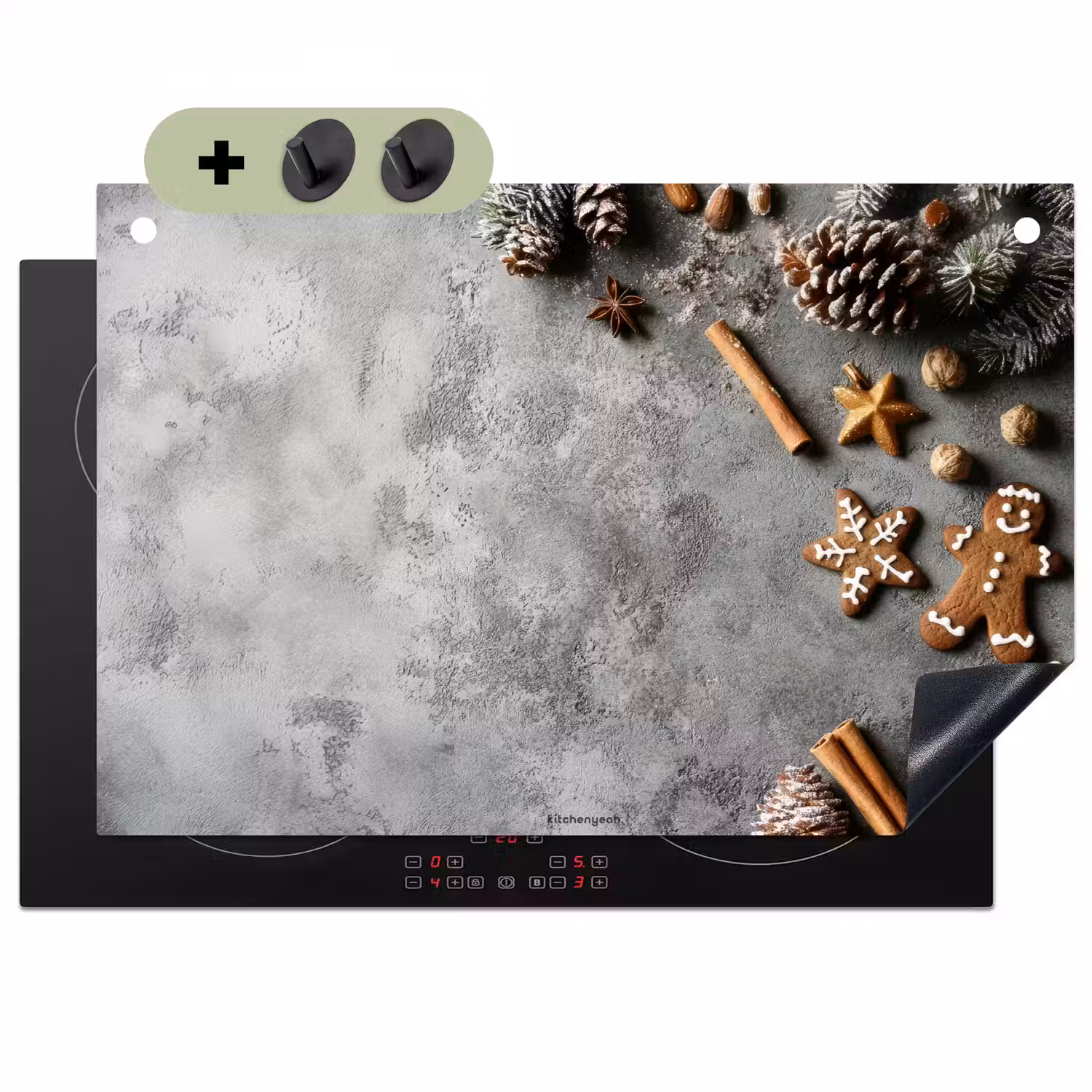 Winter - Kerst - Beton - Dennenappels Inductie beschemer met haakjes klein -3d