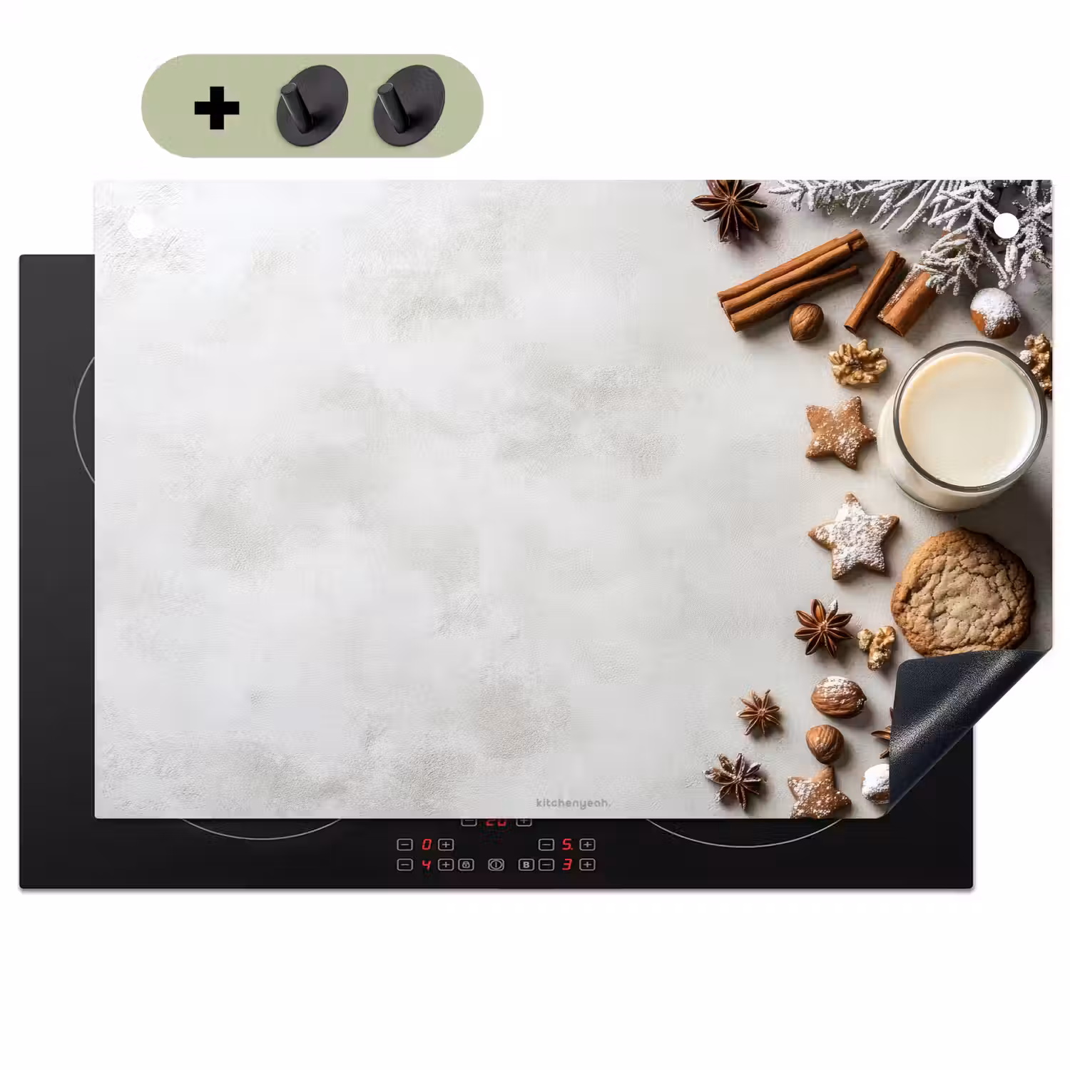 Winter - Kerst - Specerijen - Wit Inductie beschemer met haakjes klein -3d