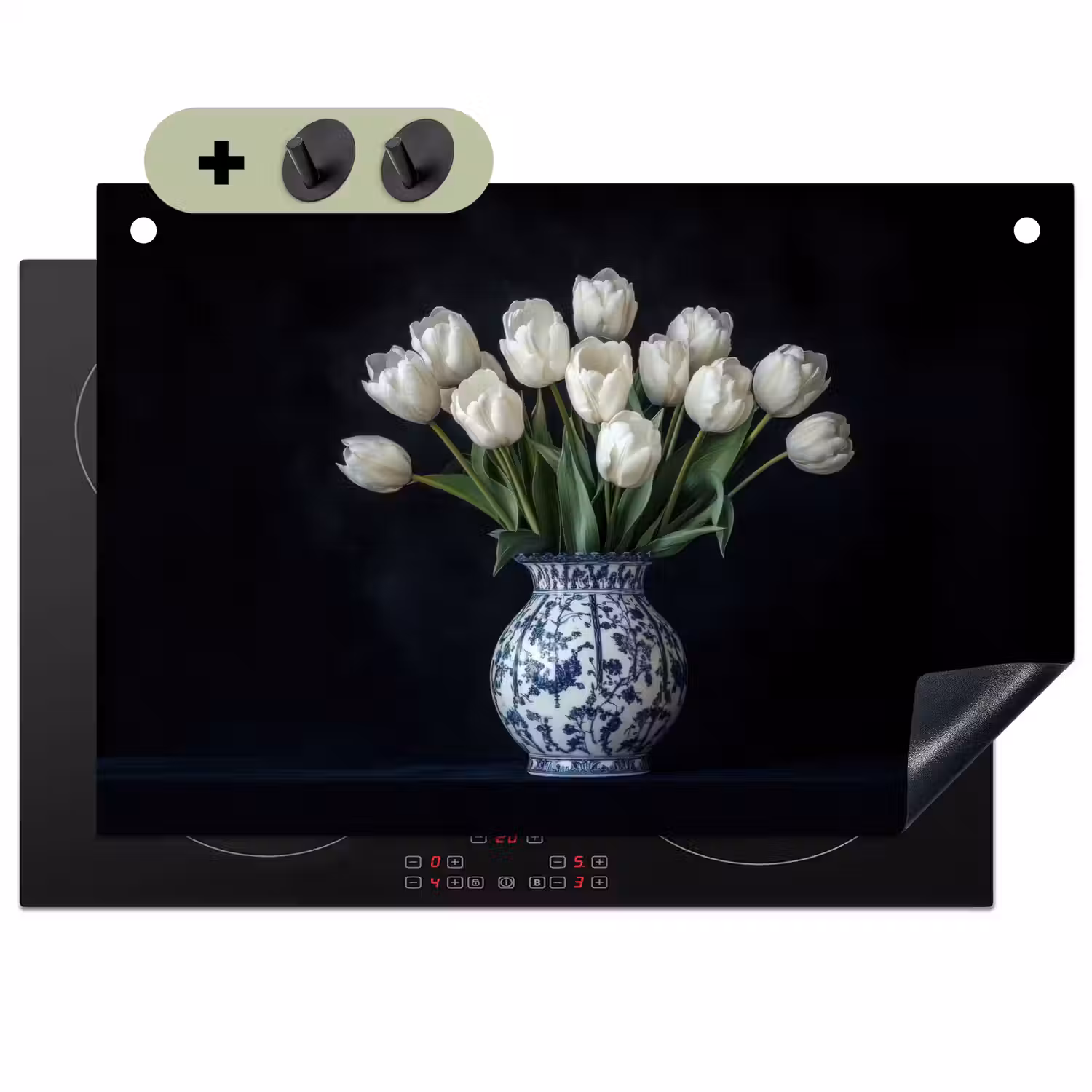 Wit - Bloemen - Tulpen - Vaas Inductie beschemer met haakjes klein -3d