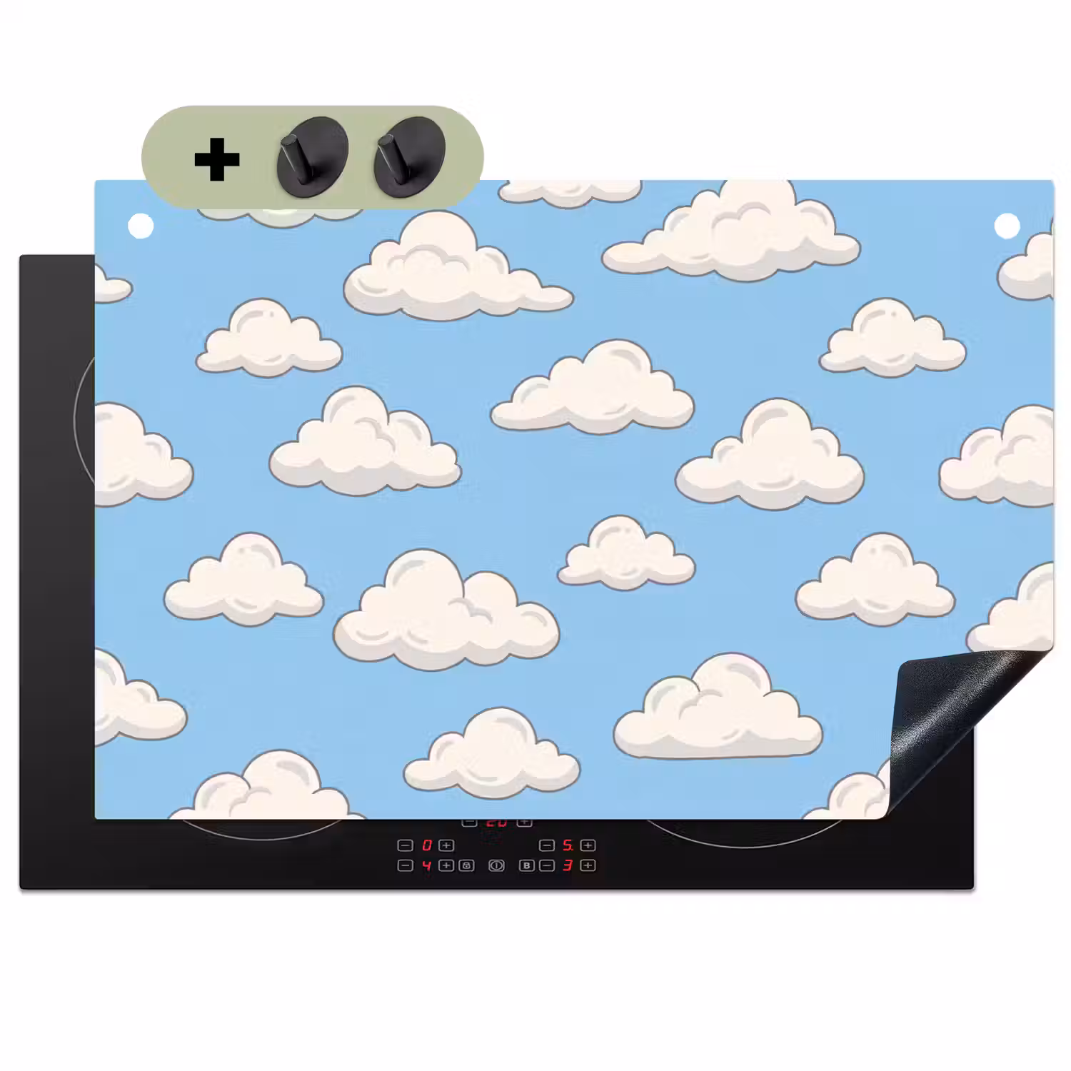 Wolk - Cartoon - Lucht - Blauw - Wit Inductie beschemer met haakjes klein -3d