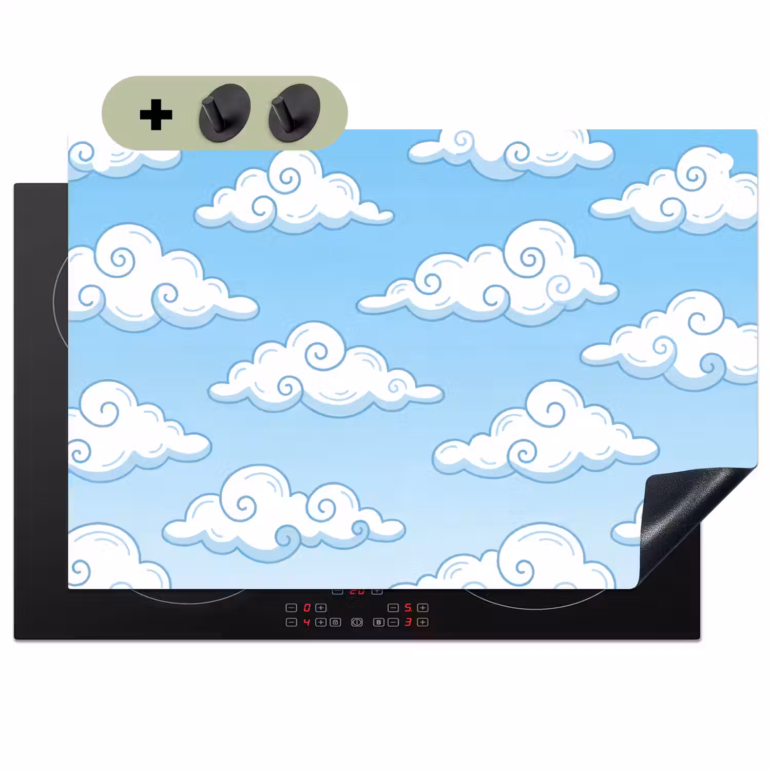 Wolk - Lucht - Cartoon - Blauw - Wit Inductie beschemer met haakjes klein -3d
