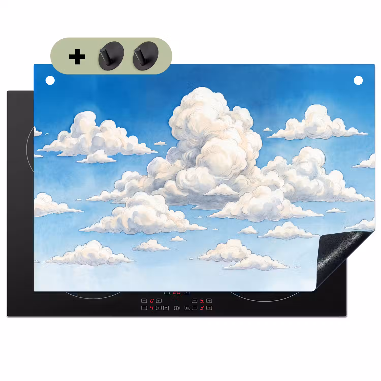 Wolken - Blauwe lucht - Natuur - Modern - Wit Inductie beschemer met haakjes klein -3d