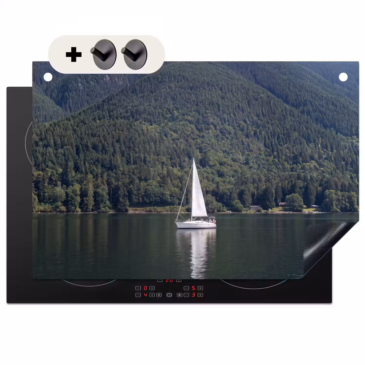 Zeilboot - Water - Bergen - Natuur - Groen Inductie beschemer met haakjes klein -3d