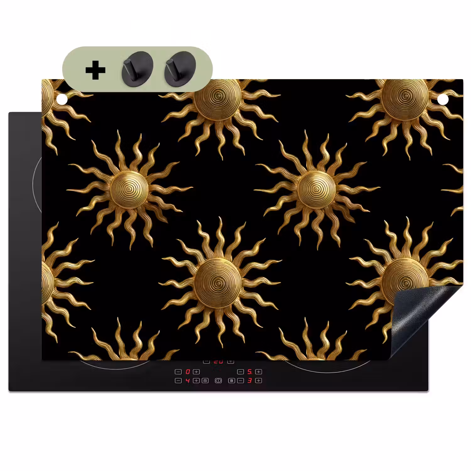 Zon - Patroon - Luxe - Goud - Zwart Inductie beschemer met haakjes klein 777 -3d