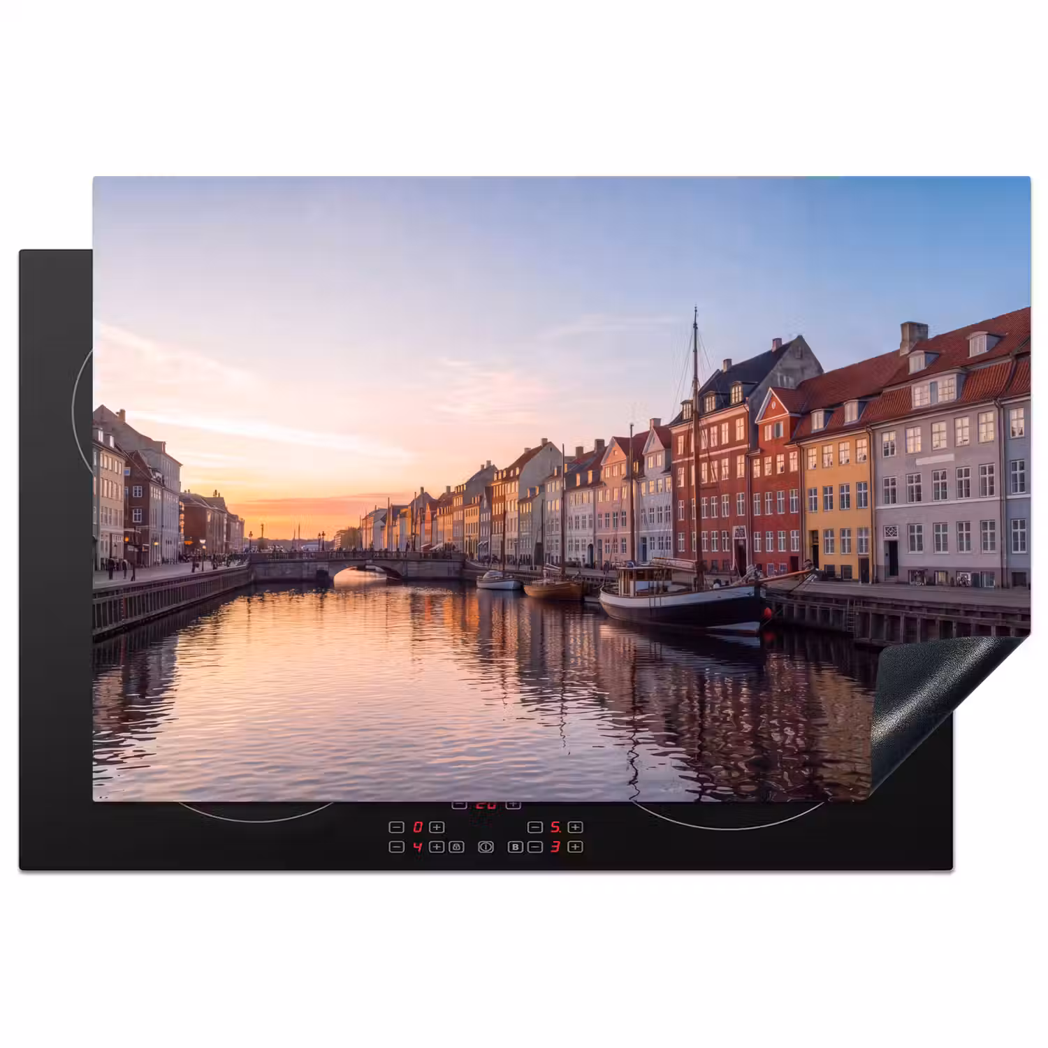 Stad - Gracht - Zonsondergang - Klassiek - Kleurrijk Inductie beschermer vinyl 3mm klein -3d
