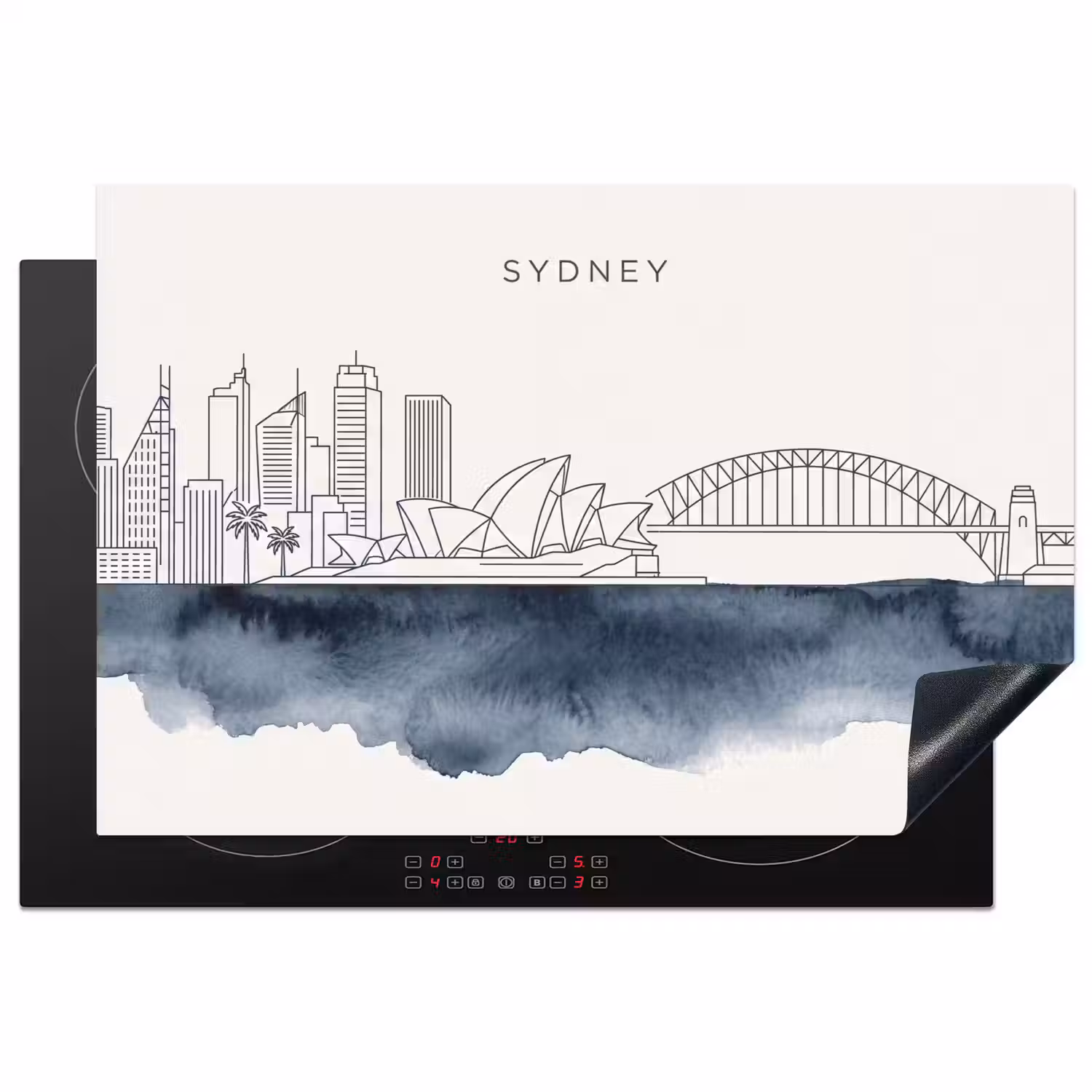 Stad - Skyline - Architectuur - Minimalistisch - Blauw Inductie beschermer vinyl 3mm klein -3d