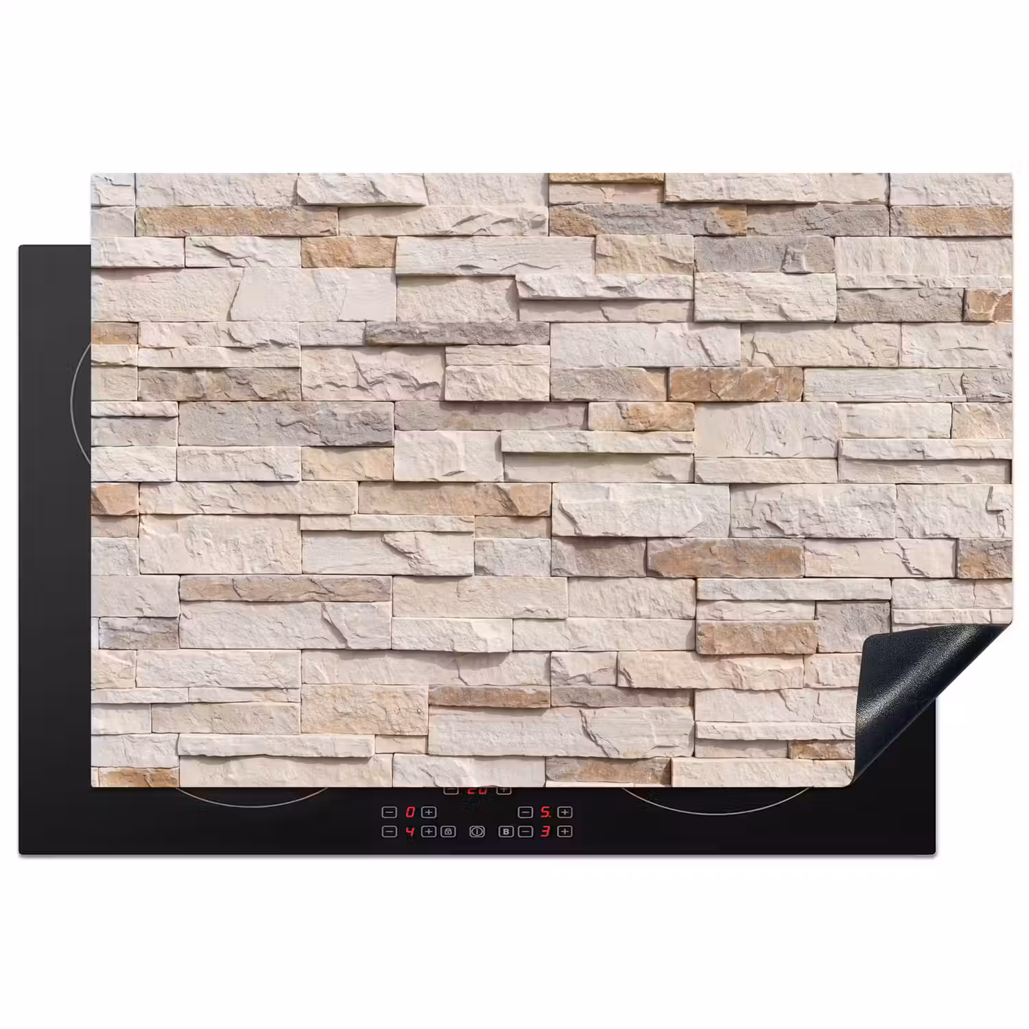Steen - Muur - Textuur - Rustiek - Beige Inductie beschermer vinyl 3mm klein -3d
