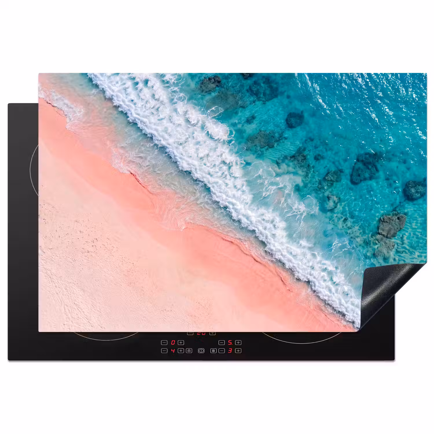 Strand - Oceaan - Golven - Roze Zand - Natuur Inductie beschermer vinyl 3mm klein -3d
