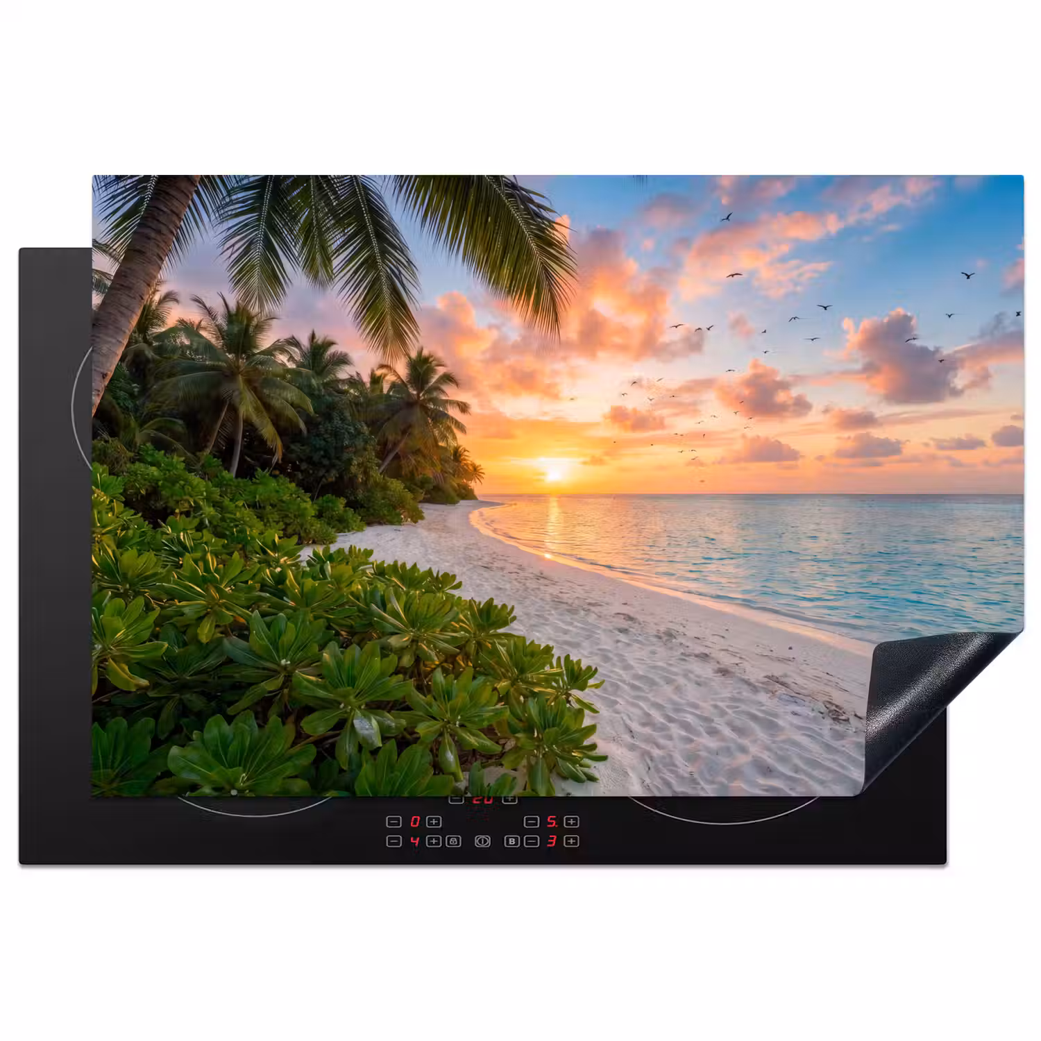 Strand - Zonsondergang - Palmbomen - Tropisch - Natuur Inductie beschermer vinyl 3mm klein -3d