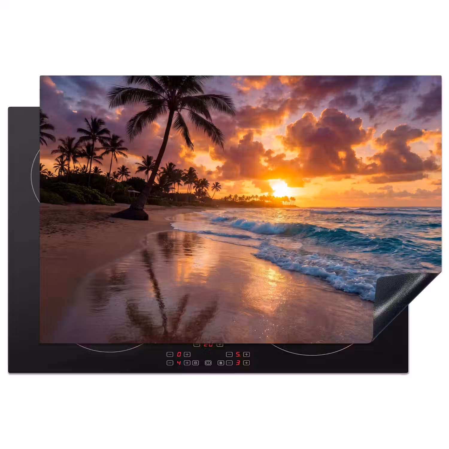 Strand - Zonsopgang - Tropisch - Natuur - Oranje Inductie beschermer vinyl 3mm klein -3d