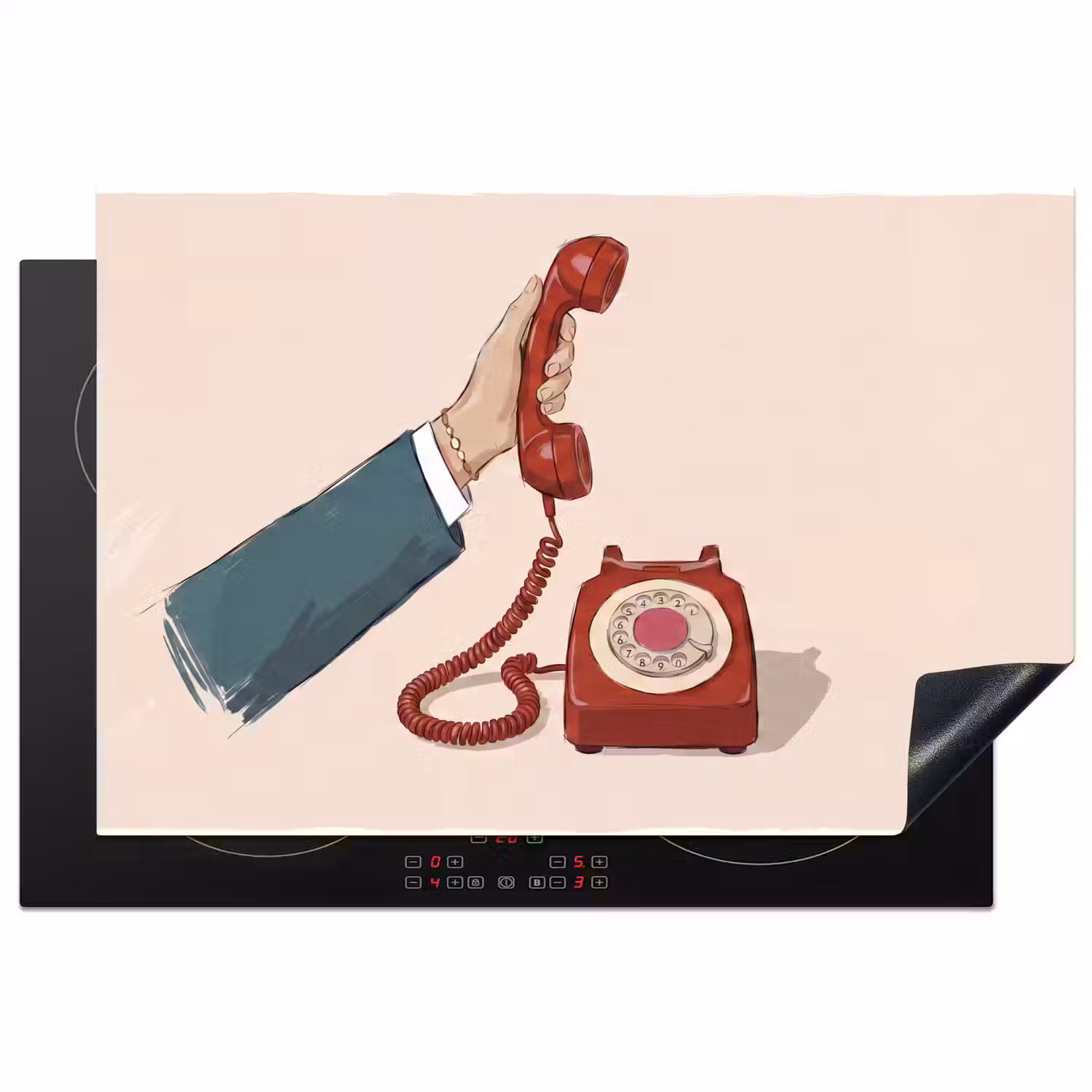 Telefoon - Hand - Vintage - Communicatie - Rood Inductie beschermer vinyl 3mm klein -3d