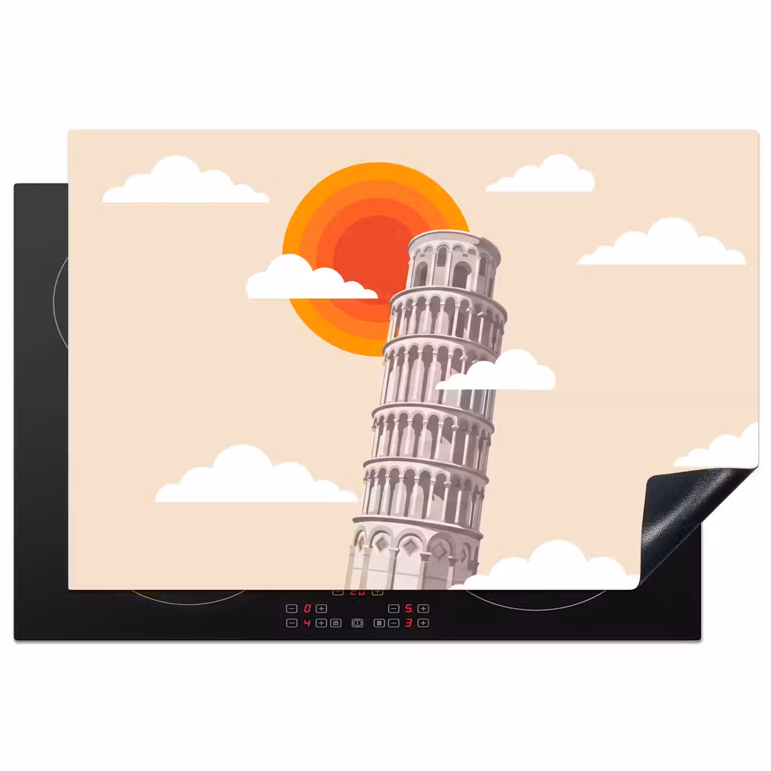 Toren - Pisa - Architectuur - Minimalistisch - Beige Inductie beschermer vinyl 3mm klein -3d